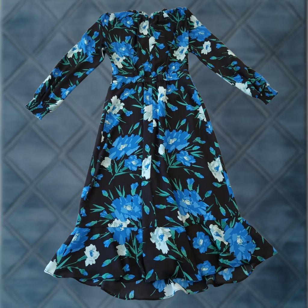 J.Crew J.Crew Dress Blue Floral Long Sleeve Lined Ruffle Accent Maxi Size 00 Women Size XXS / US 00 / IT 34 - 1 Thumbnail