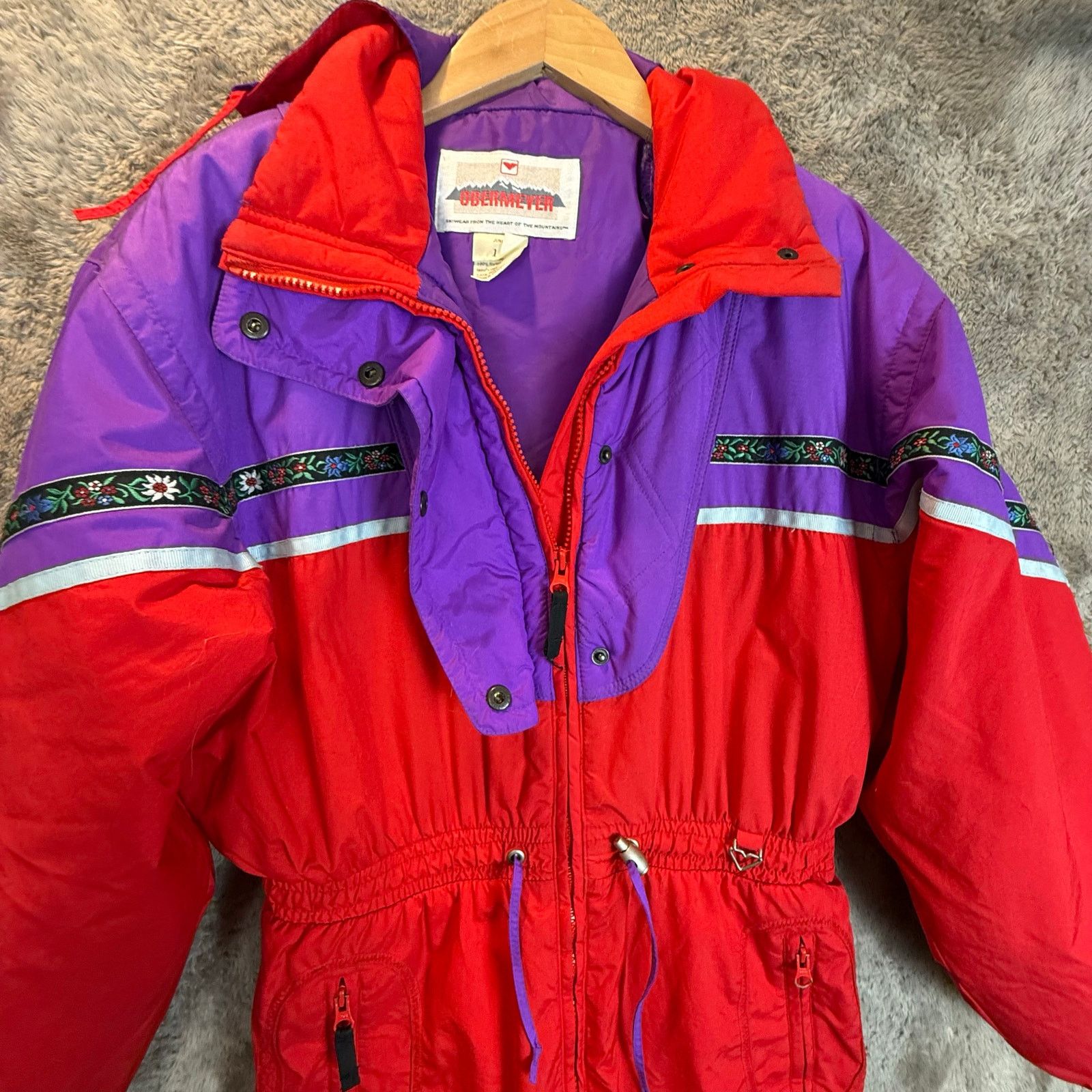 Obermeyer VTG 80s Obermeyer Snowsuit Women Girls Red Purple Ski Bib Size ONE SIZE - 4 Thumbnail