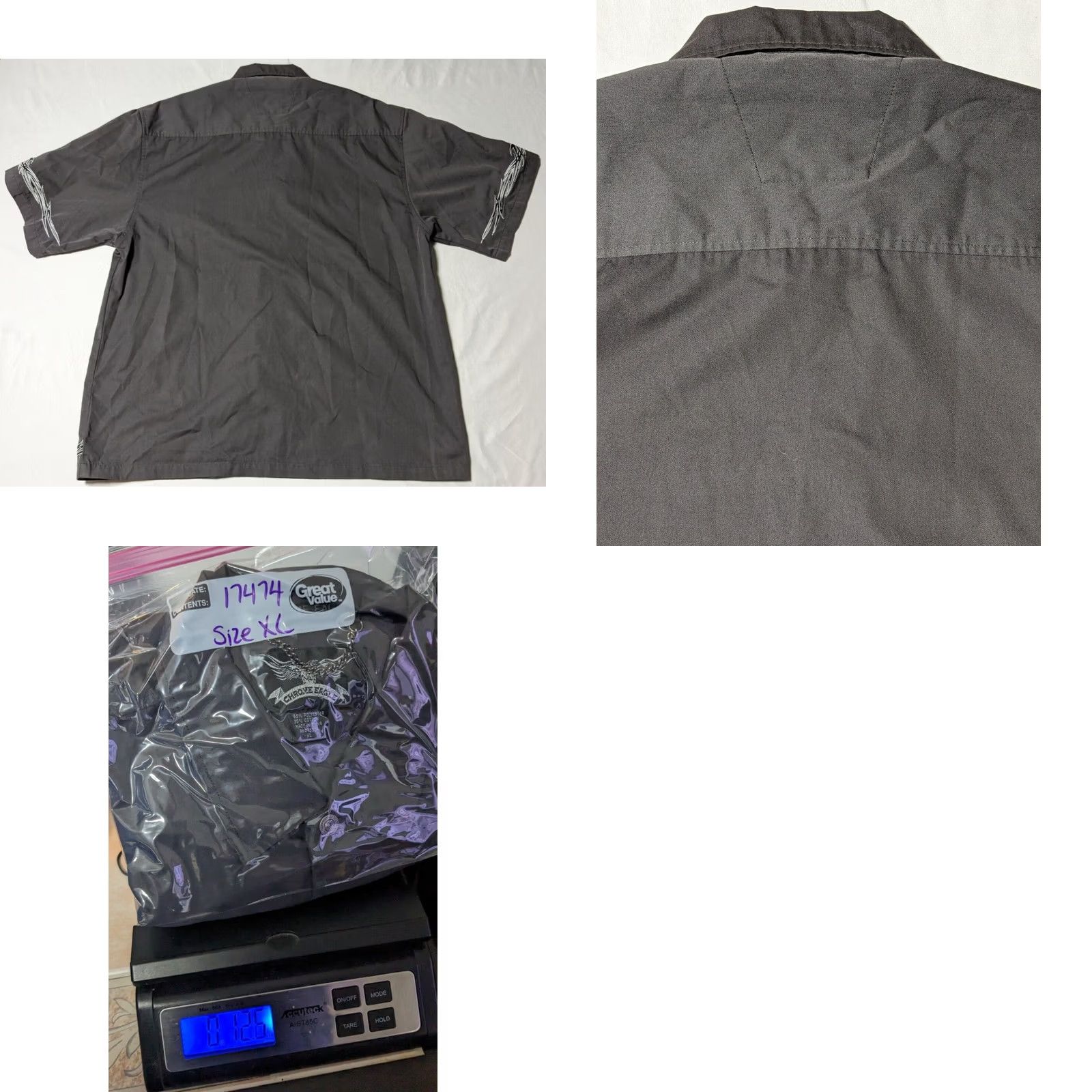Vintage CHROME EAGLE Shirt Men XL Gray Snap Button Embroidered Moto Mechanics Short Sleeve Cotton Blend Size US XL / EU 56 / 4 - 9 Thumbnail