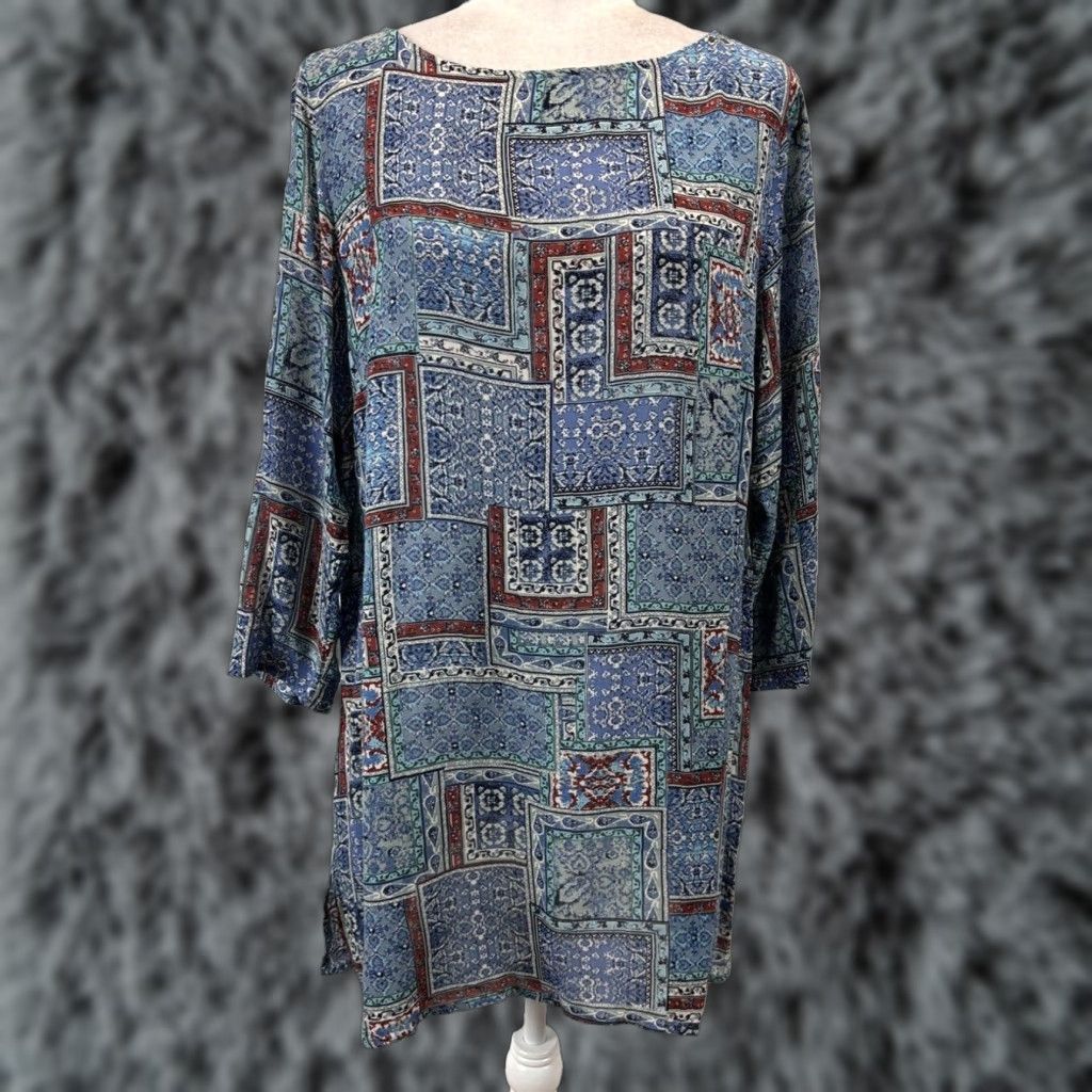J. Jill J. Jill Multicolor Patchwork Print Tunic Top Womens Medium Lightweight Rayon Size M / US 6-8 / IT 42-44 - 1 Thumbnail
