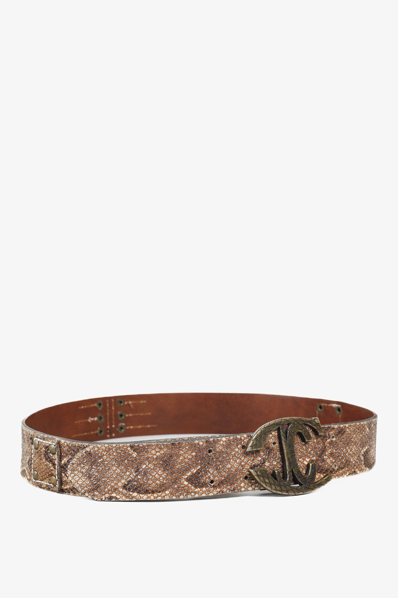 Just Cavalli Just Cavalli Brown Snakeskin-Texture Logo-Buckle Belt Size ONE SIZE - 1 Thumbnail