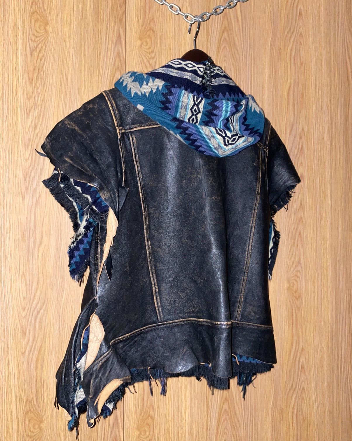 Blackmeans Blackmeans Roughout Leather Biker Vest w/ Hood (Size 4) Size US XL / EU 56 / 4 - 2 Thumbnail