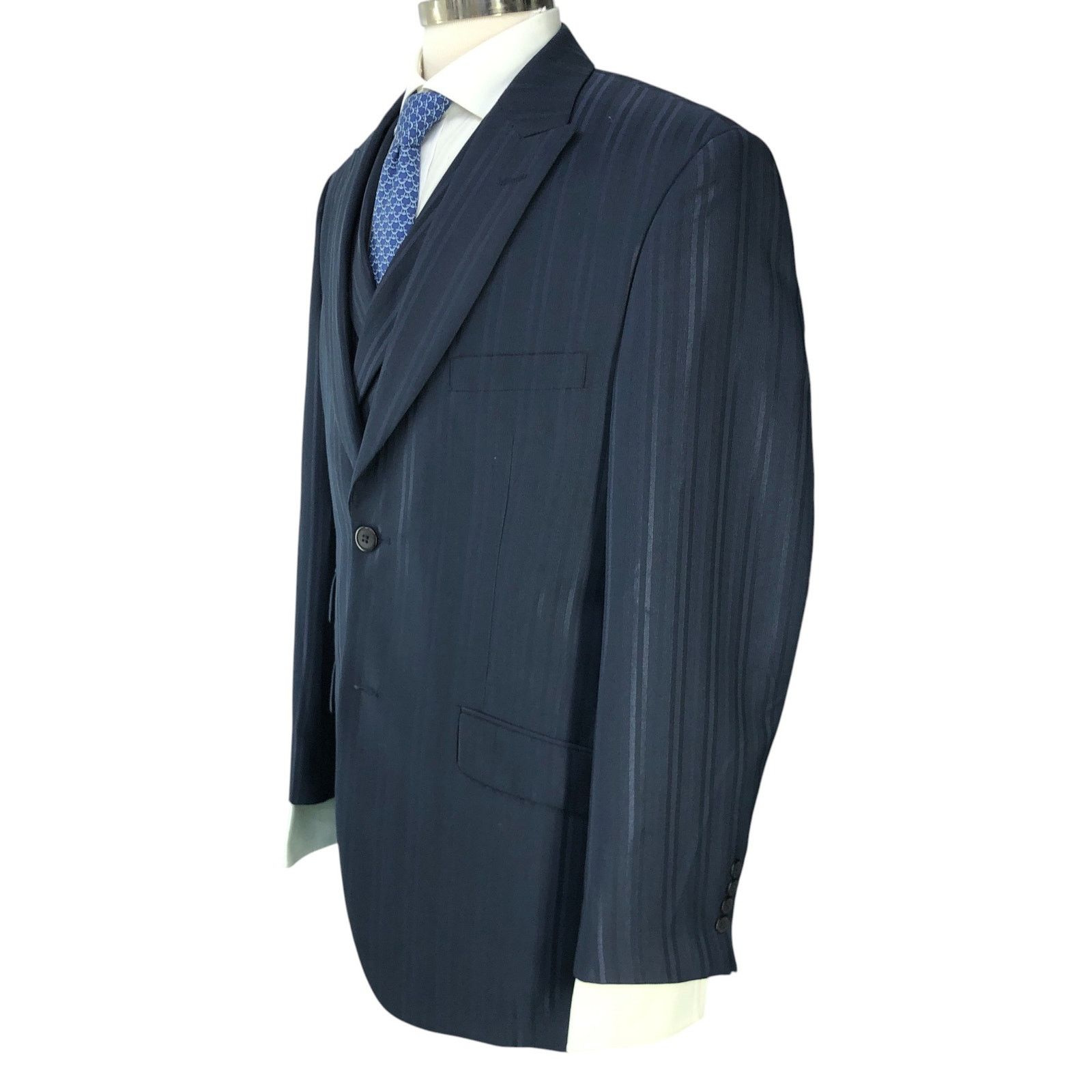 Stacy Adams Stacy Adams Size 40R Suit Three 3 Piece Drop 4 Blue Striped Size 40R - 6 Thumbnail