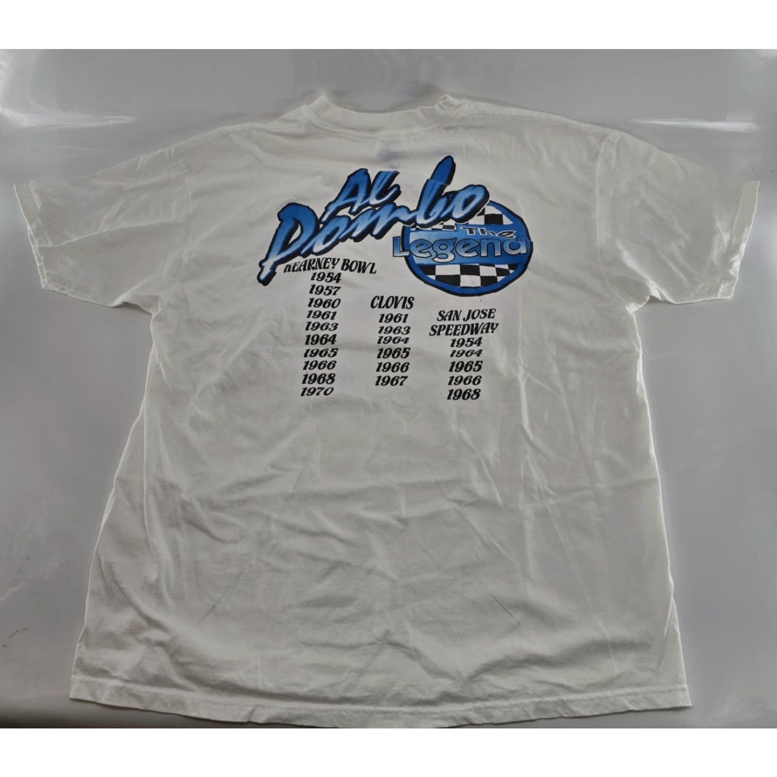 Gildan VINTAGE AL DOMBO the Legend T-Shirt 2XL White Cotton Polyester Mens 1997 Front Back Graphic (Classic) Size US XXL / EU 58 / 5 - 6 Thumbnail