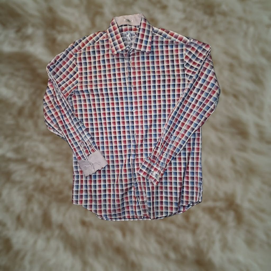 BUGATCHI Bugatchi Mens Large Long Sleeve Check Shirt - Classic Preppy Button-Up Size US L / EU 52-54 / 3 - 1 Thumbnail