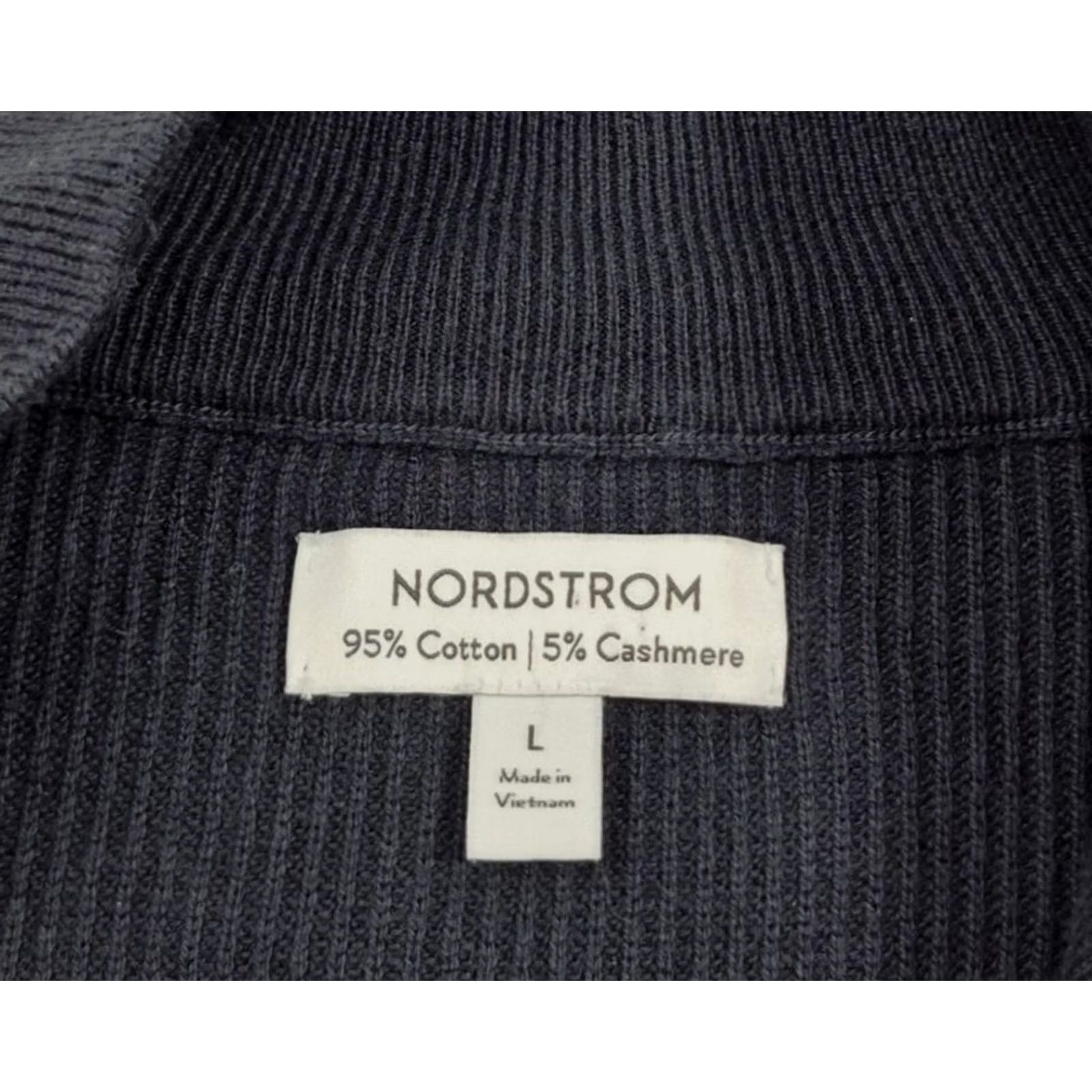 Nordstrom Nordstrom Mens Large Black Cotton Cashmere 1/4 Zip Mock Neck Pullover Sweater Size US L / EU 52-54 / 3 - 5 Thumbnail