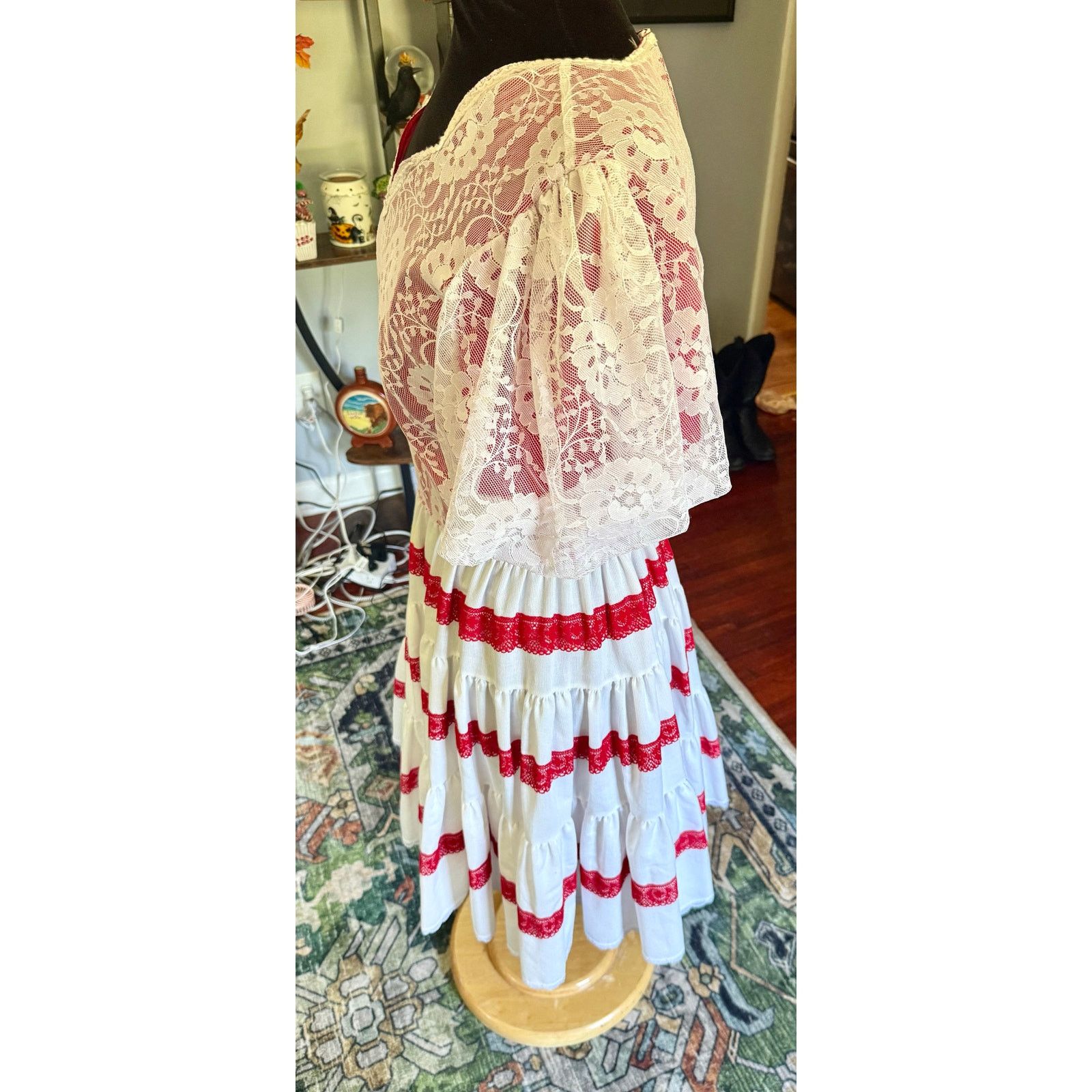 Vintage Vtg Kate Shorer White Red Lace Square Dancing Dress Medium Size M / US 6-8 / IT 42-44 - 5 Thumbnail