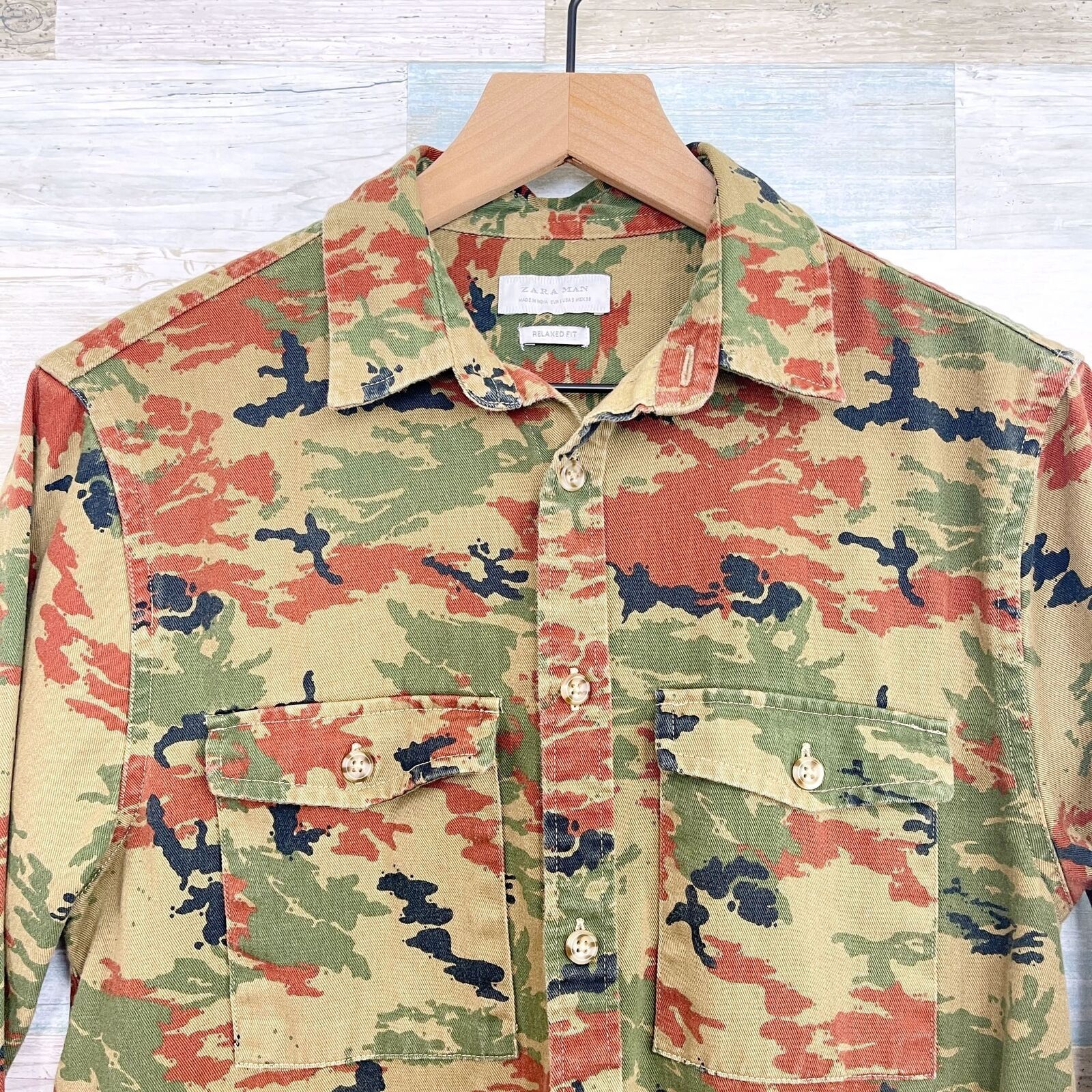 Zara Zara Man Camo Denim Shirt Brown Embroidered Tiger Mens S Size US S / EU 44-46 / 1 - 2 Thumbnail