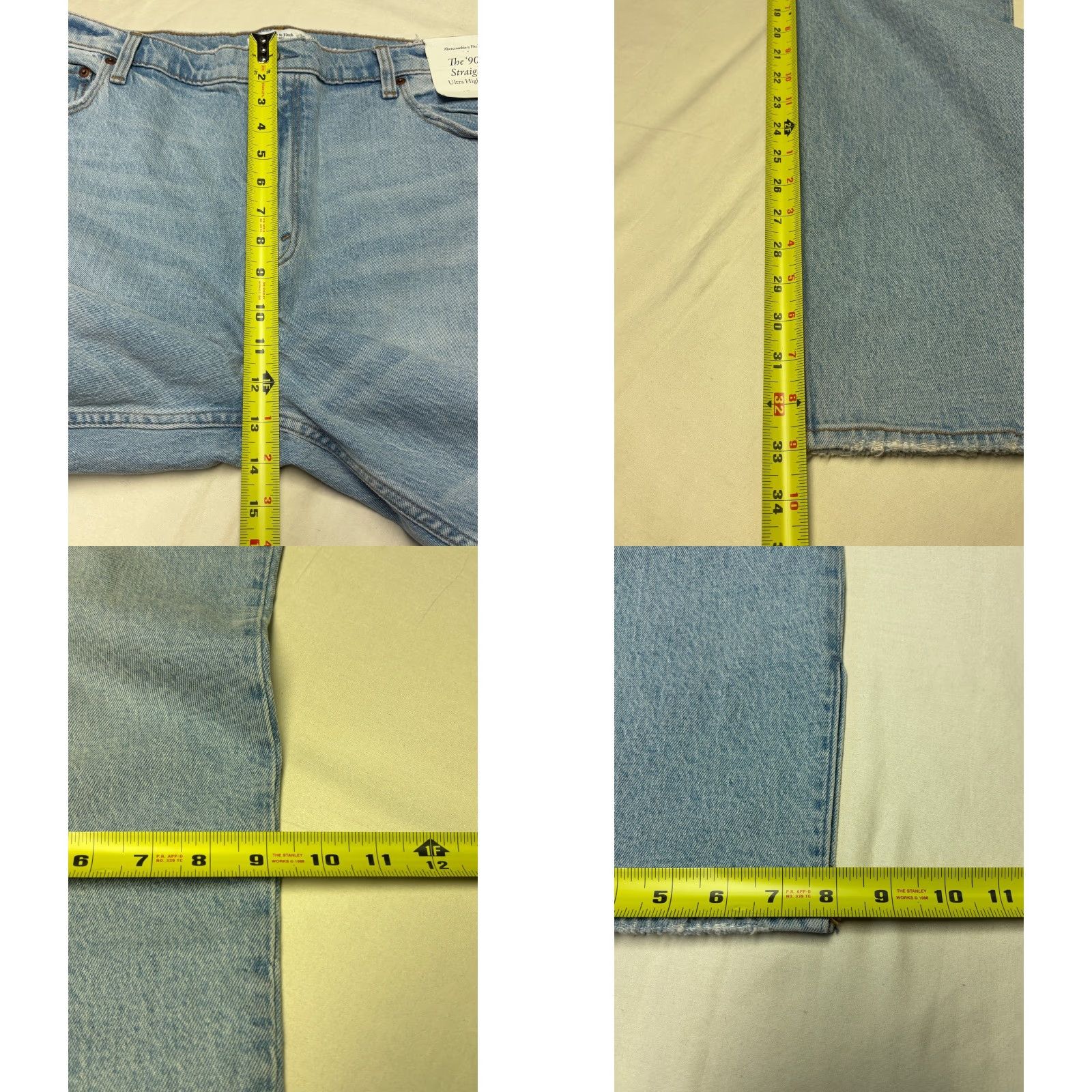 Abercrombie & Fitch NWT Abercrombie & Fitch 90s Straight Ultra High Rise Jeans Light Wash Woman 20W 32.5in Inseam Cotton Blend Denim Distressed Pockets Zip Button Logo Size 42" / US 20 - 9 Thumbnail