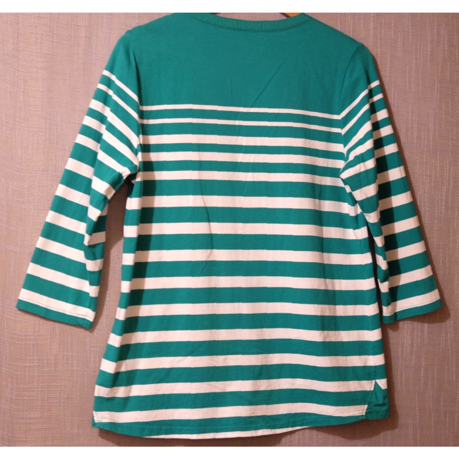 Vintage EUC LL Bean 3/4 Sleeve Henley Top 100% Cotton Green/White Womens M-Reg #A11-47 Shirt Womens M Green/White Linen? Size M / US 6-8 / IT 42-44 - 5 Thumbnail
