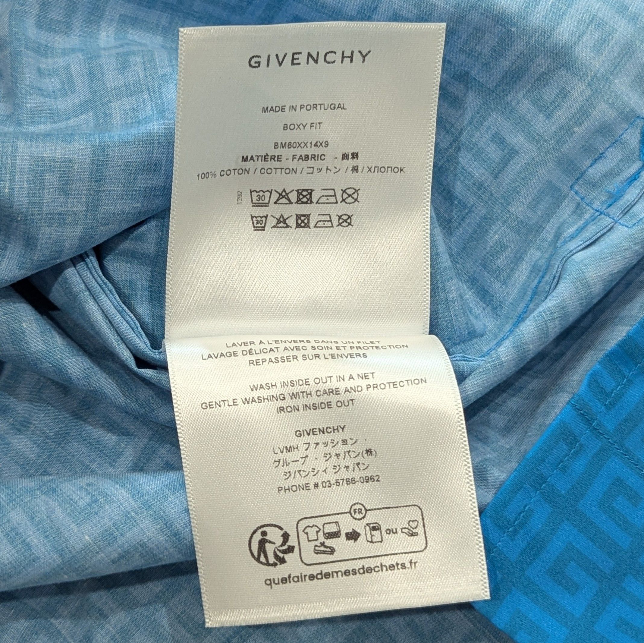GIVENCHY Boxy Fit 4G Logo SS Button Up Shirt Blue 39 US 15.5