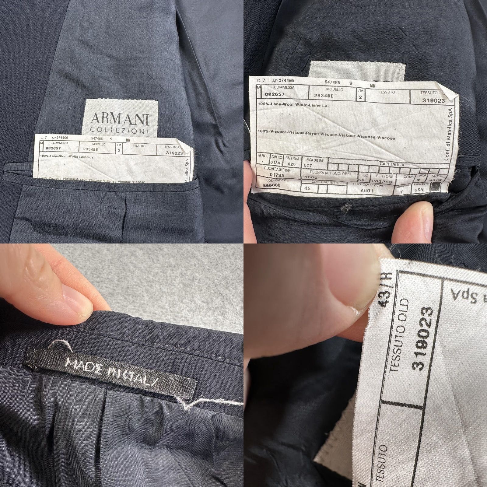 Armani Armani Collezioni Blazer Sport Coat Mens 43 Black Suit Jacket 3 Button Italy Size 46R - 8 Thumbnail