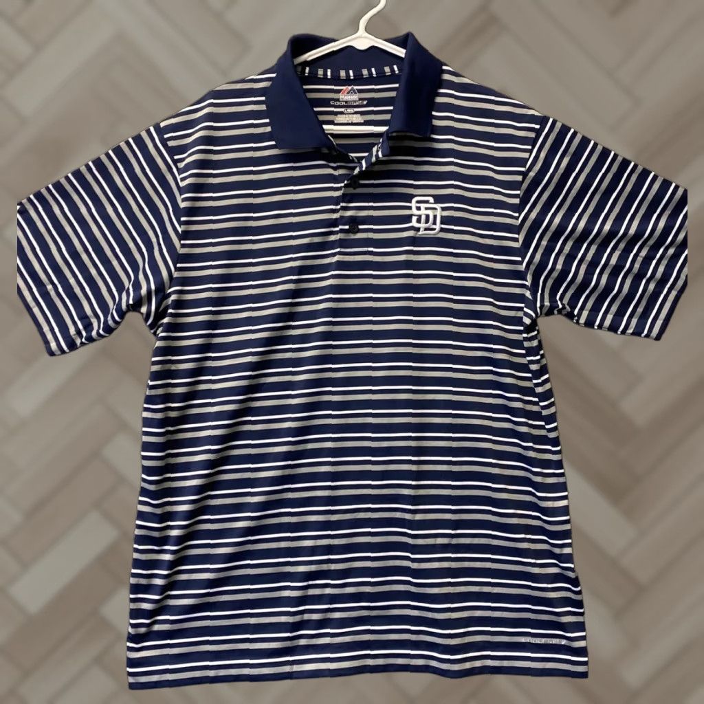 Vintage Majestic Polo Shirt Mens L Blue White Gray Golf San Diego Casual Adult 112-30 Size US L / EU 52-54 / 3 - 1 Thumbnail