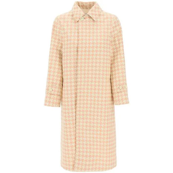 image of Burberry O1S22I1N0424 Houndstooth Coat In Beige, Women's (Size Small)