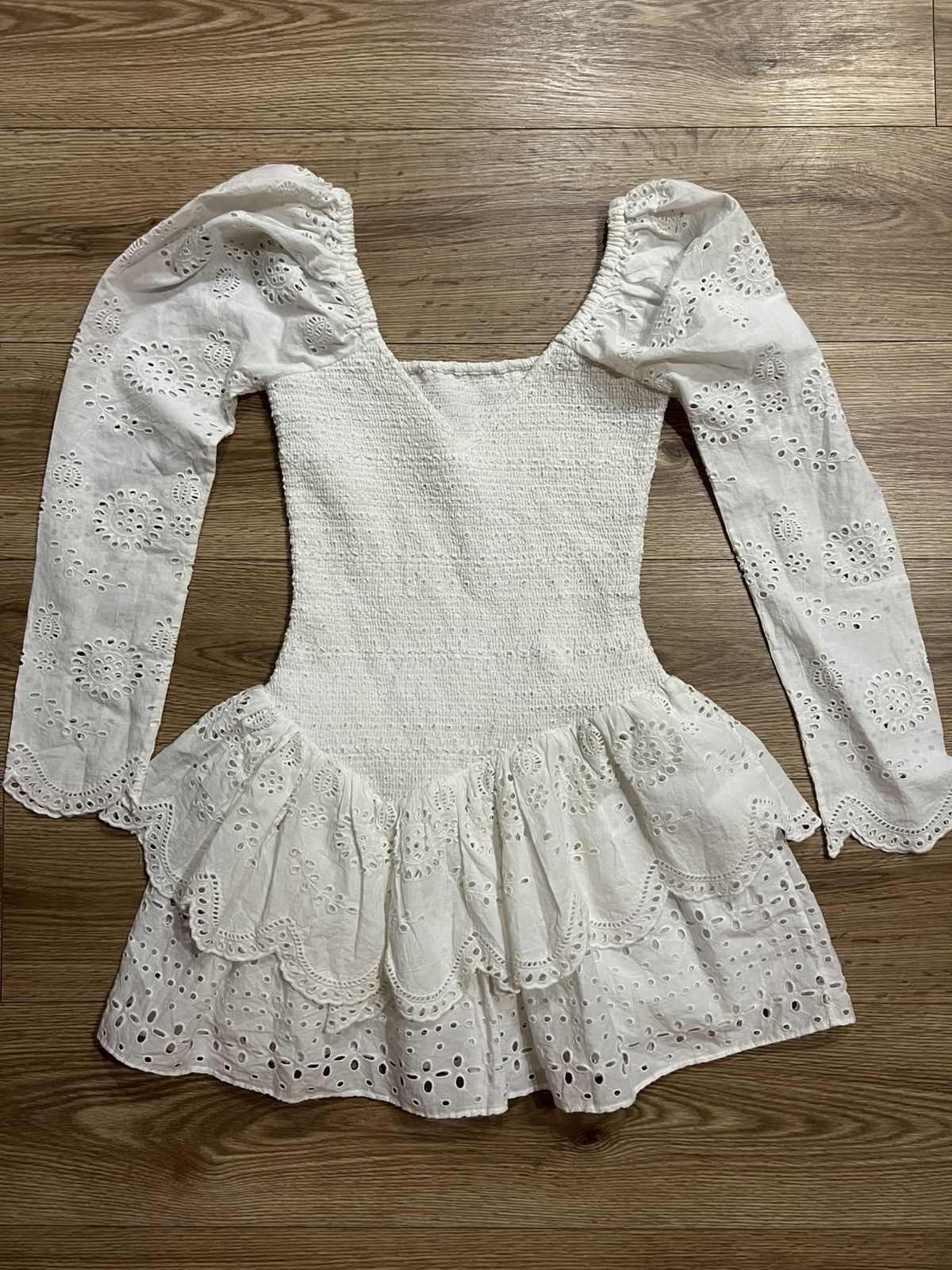 LoveShackFancy LoveShackFancy White Eyelet Mini Dress Size S / US 4 / IT 40 - 3 Thumbnail