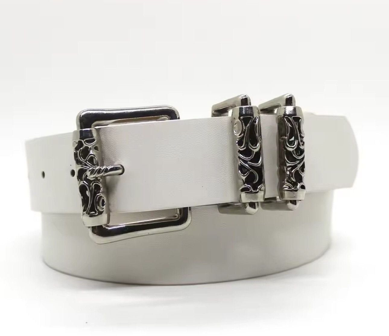 Japanese Brand × Leather Y2K 2000s Silver Cross Hip Hop Skater Black Roller Belt Size ONE SIZE - 1 Thumbnail