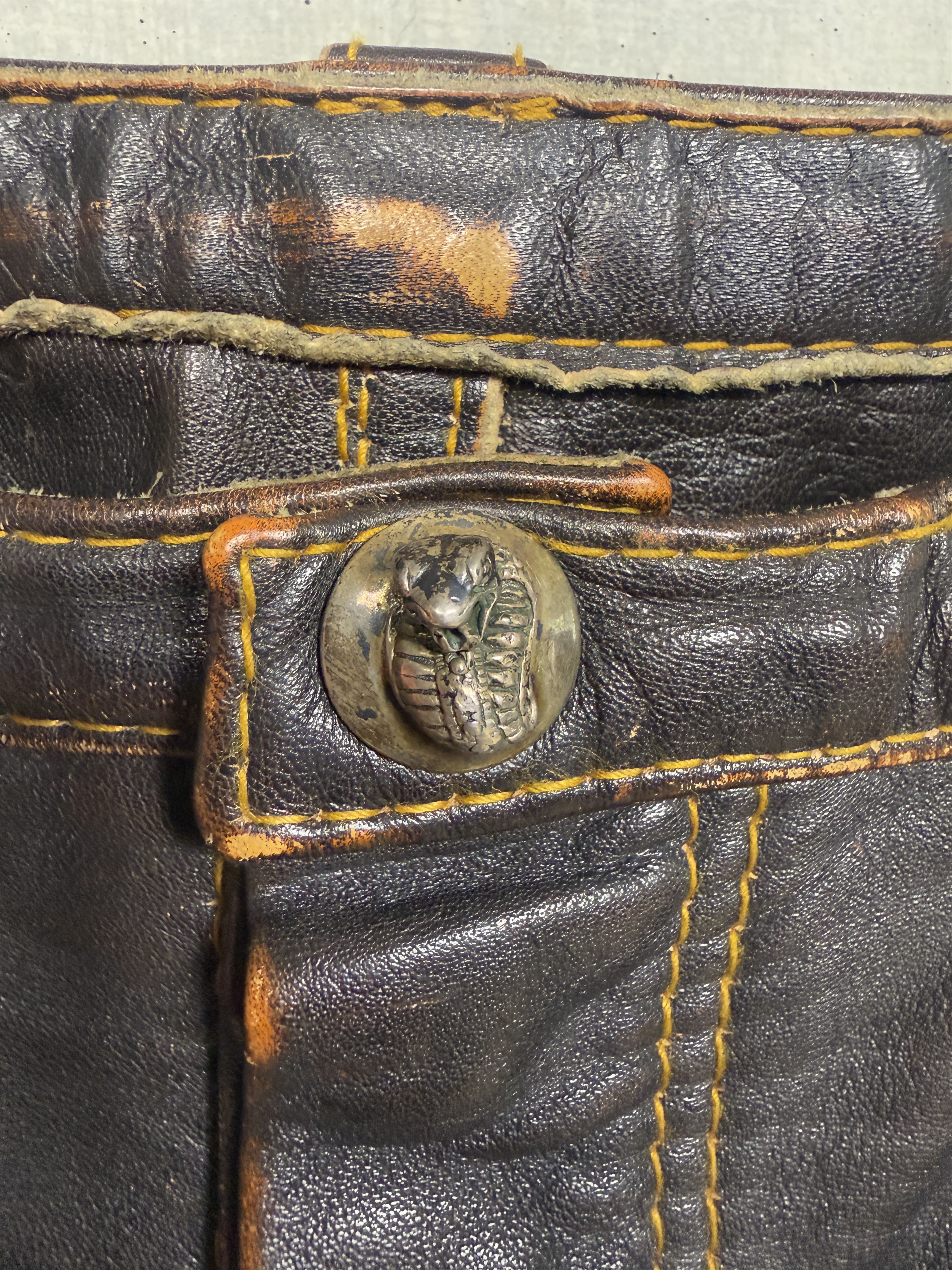 Japanese Brand SKKIN USA Vintage Leather Pants flare stingray Size US 33 - 3 Thumbnail
