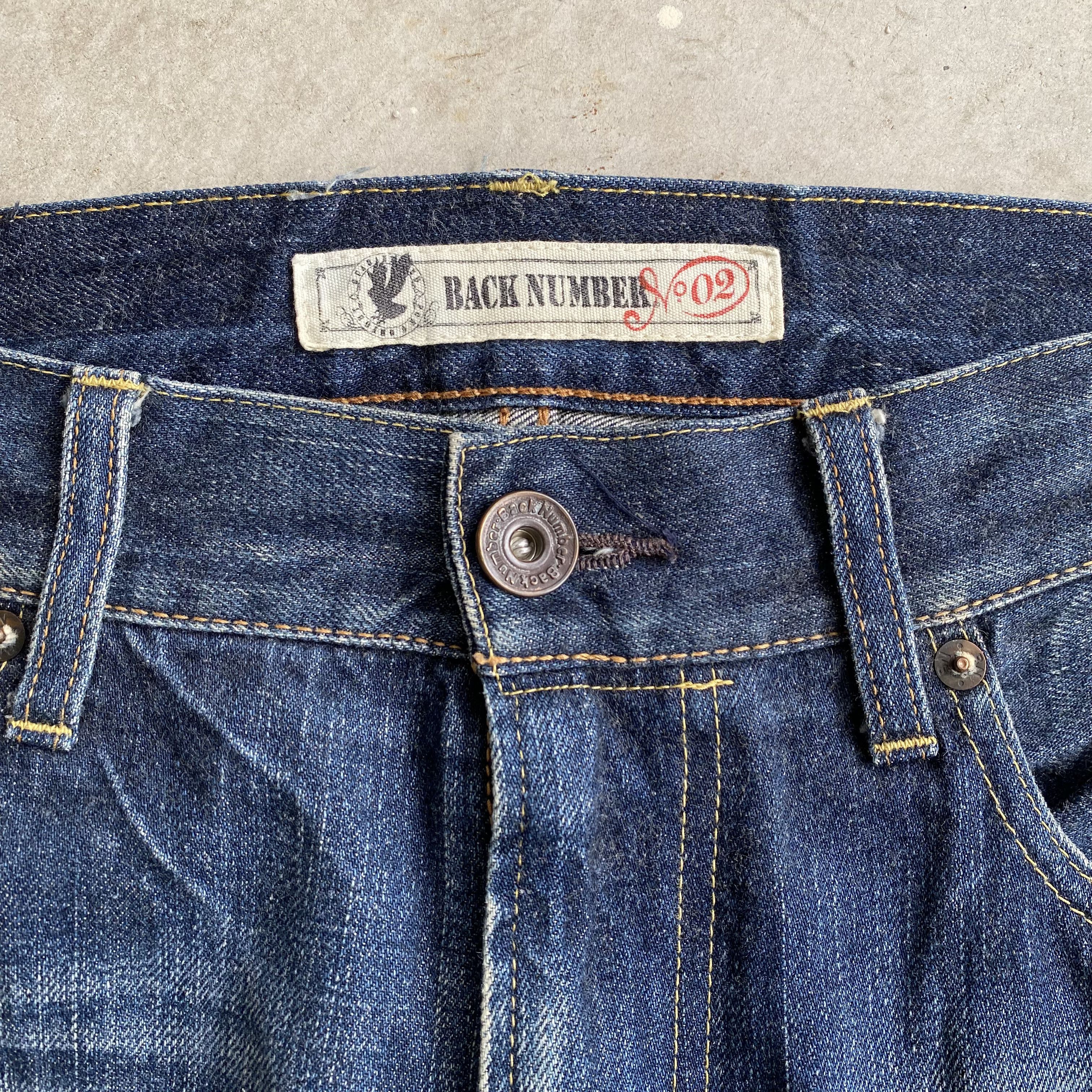 Tornado Mart Japanese Brand Back Number Whisker Jeans Size US 33 - 5 Thumbnail