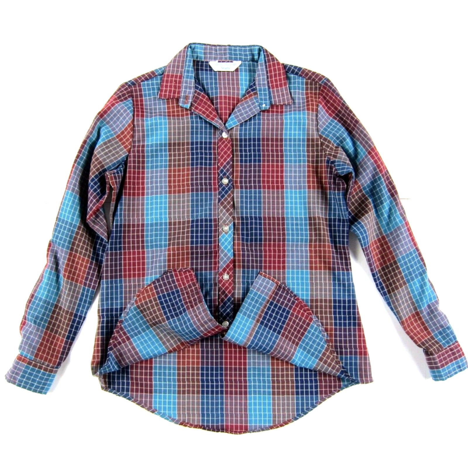 Sears VINTAGE Sears Blue Brown Plaid Collared Long Sleeve Button Up Blouse Woman S Size S / US 4 / IT 40 - 5 Thumbnail