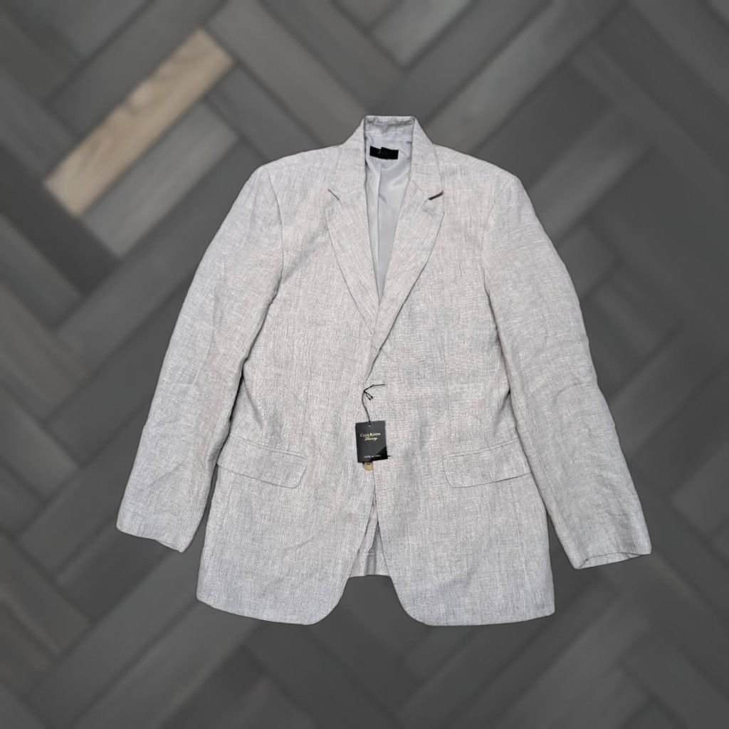 Club Room VINTAGE Club Room Blazer Shirt Mens 38R Slate Gray Linen Blazer NWT Hatched Two-Button Notch Lapel Dun Size 38R - 1 Thumbnail