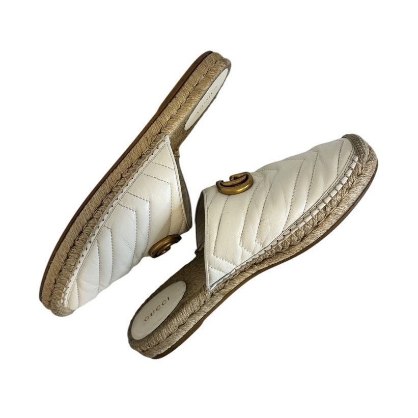 Gucci Gucci GG Marmont Matelassé White Leather Espadrille Mules 39 Size US 9 / IT 39 - 12 Thumbnail