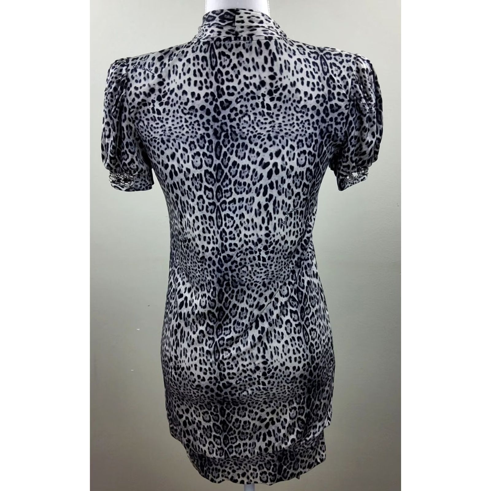 Roberto Cavalli Roberto Cavalli Class Jaguar Print 100% Silk Rhinestone Sleeve Dress Size 40 Multicolor Short V-Neck Womens Night? Size S / US 4 / IT 40 - 5 Thumbnail
