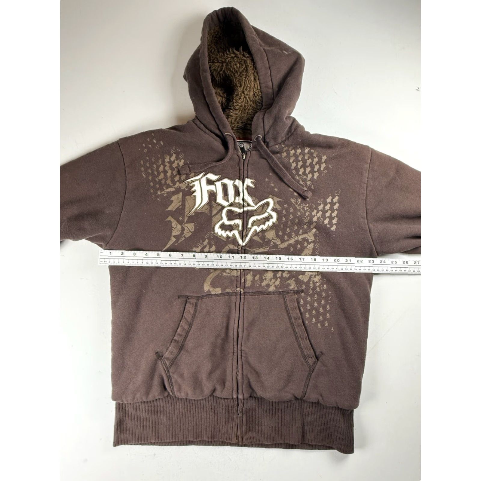 VINTAGE Fox Racing Hoodie Jacket Brown Faux Fur Lined Adult Large