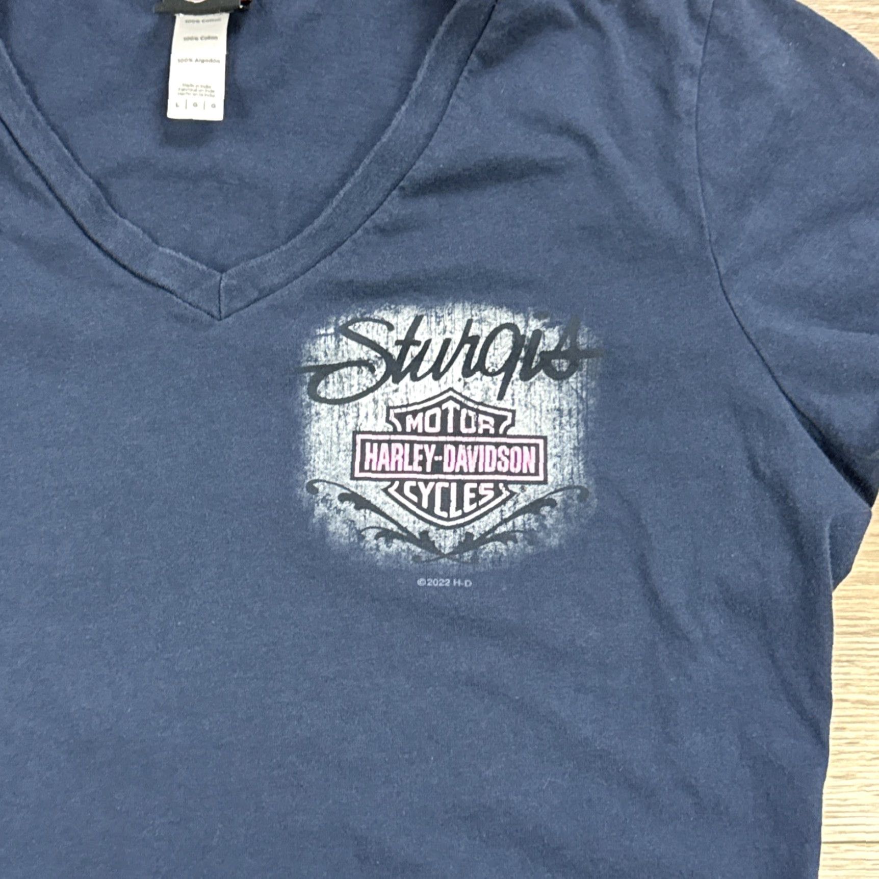 Harley Davidson VINTAGE Harley-Davidson V-Neck T-Shirt Women’s 2022 Sturgis Navy Large Women Shirt Short Sleeve Size L / US 10 / IT 46 - 3 Thumbnail