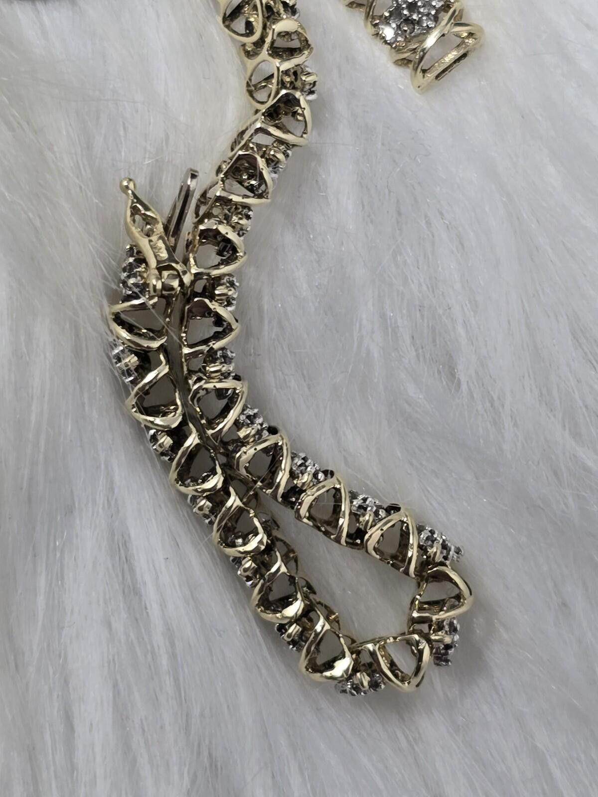 Other 10k Gold Natural Diamond Cluster Station Link Bracelet 7" Size ONE SIZE - 6 Thumbnail
