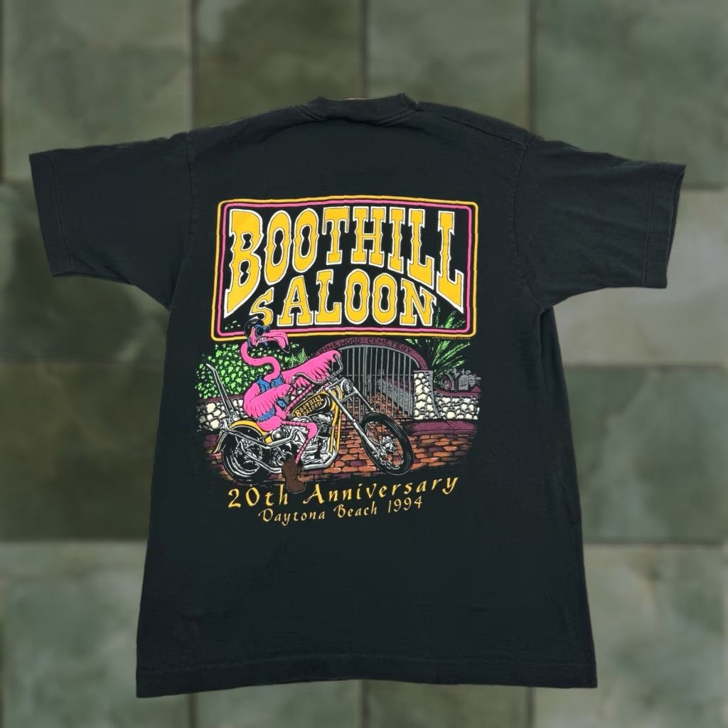 VINTAGE Boothill Saloon T Shirt Adult Medium 20th Anniversary Biker Bar 1994 USA Shirt Mens Black 90s USA