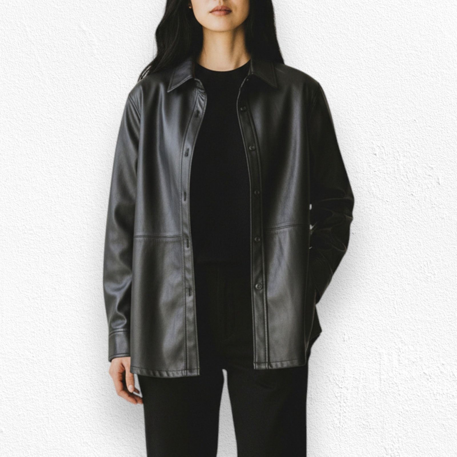Other Liverpool Black Button Front Size Faux Leather Shacket Small Size S / US 4 / IT 40 - 3 Thumbnail