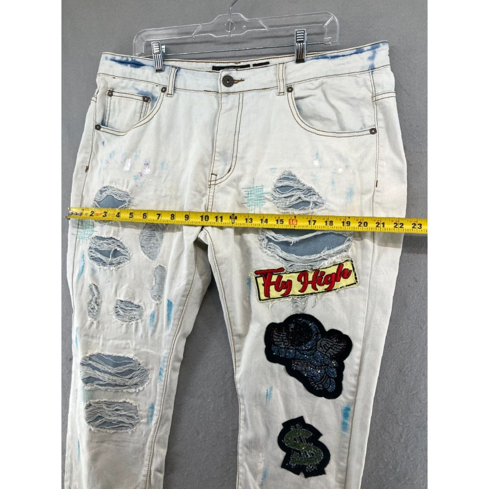 Vintage Majestik Majestic Brand Jeans 36 Regular 36x32 Acid Wash Distressed Grunge Patches Paint Blue Cotton Size 25" / US 0 / IT 36 - 3 Thumbnail