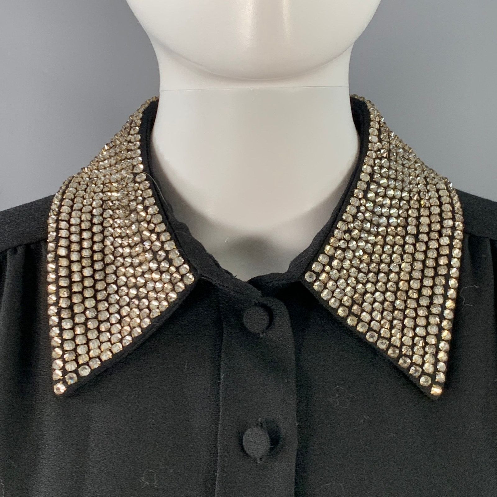 Saint Laurent Paris Size 8 Black Gold Wool Crepe Rhinestones Long Sleeve Dress Size M / US 6-8 / IT 42-44 - 2 Thumbnail
