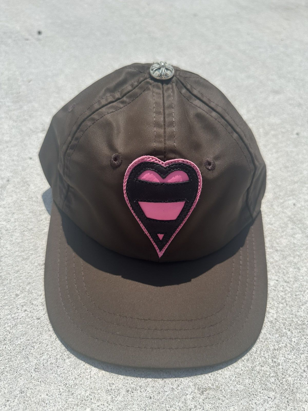 Chrome Hearts Leather Pink Heart Brown Hat with Gunslinger