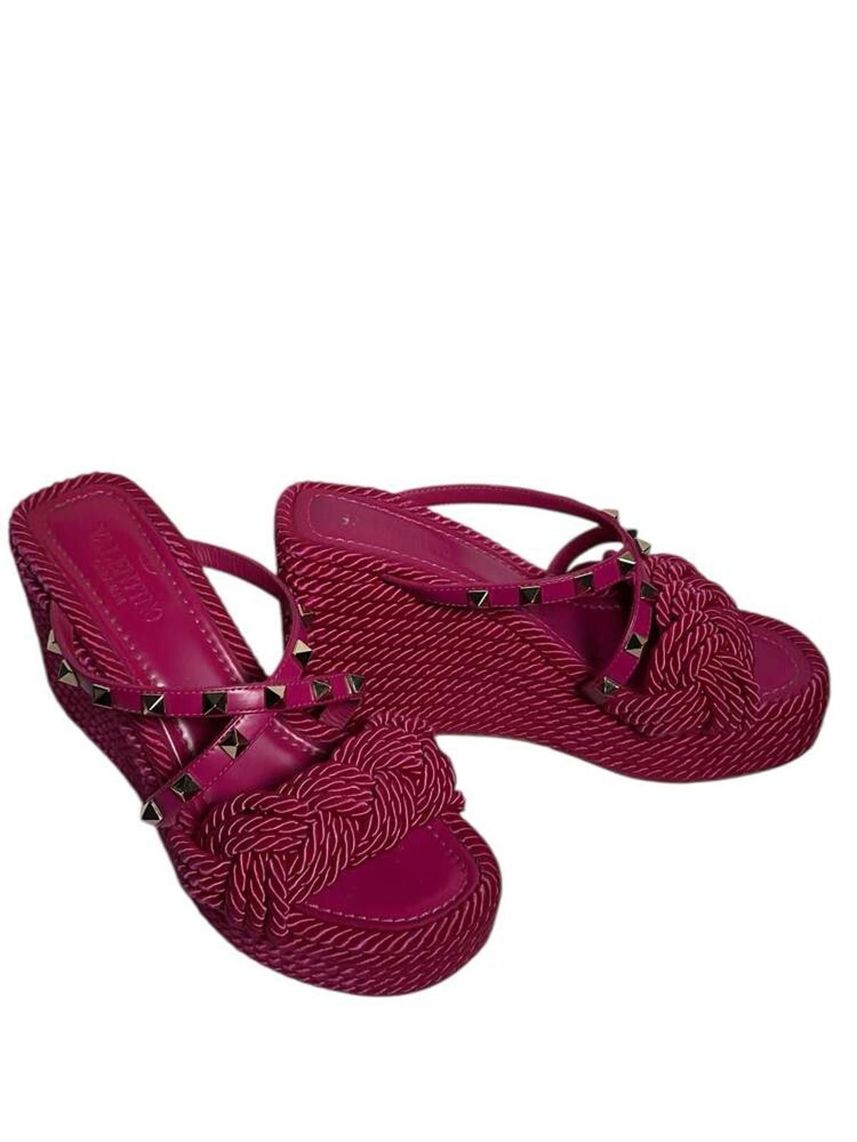 Valentino Valentino Garavani Rockstud Torchon Espadrille Wedge Sandals Size US 5.5 / IT 35.5 - 1 Thumbnail
