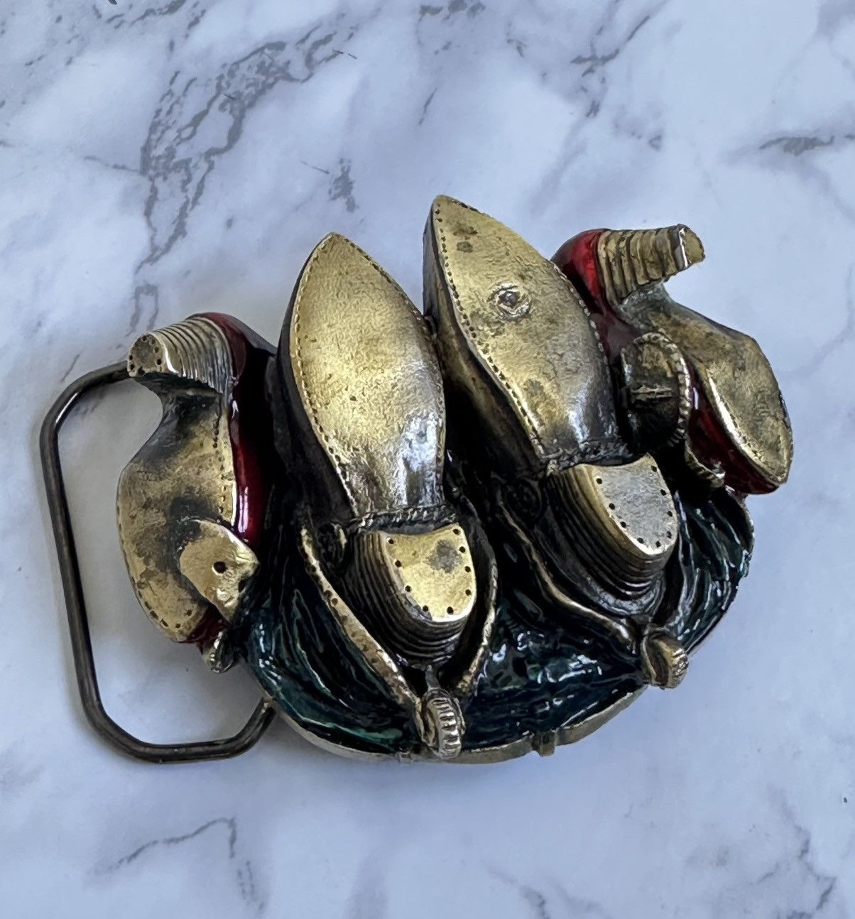 Vintage Vintage 1982s Brass Belt Buckle Knocking Boots Cowboy USA Size ONE SIZE - 3 Thumbnail