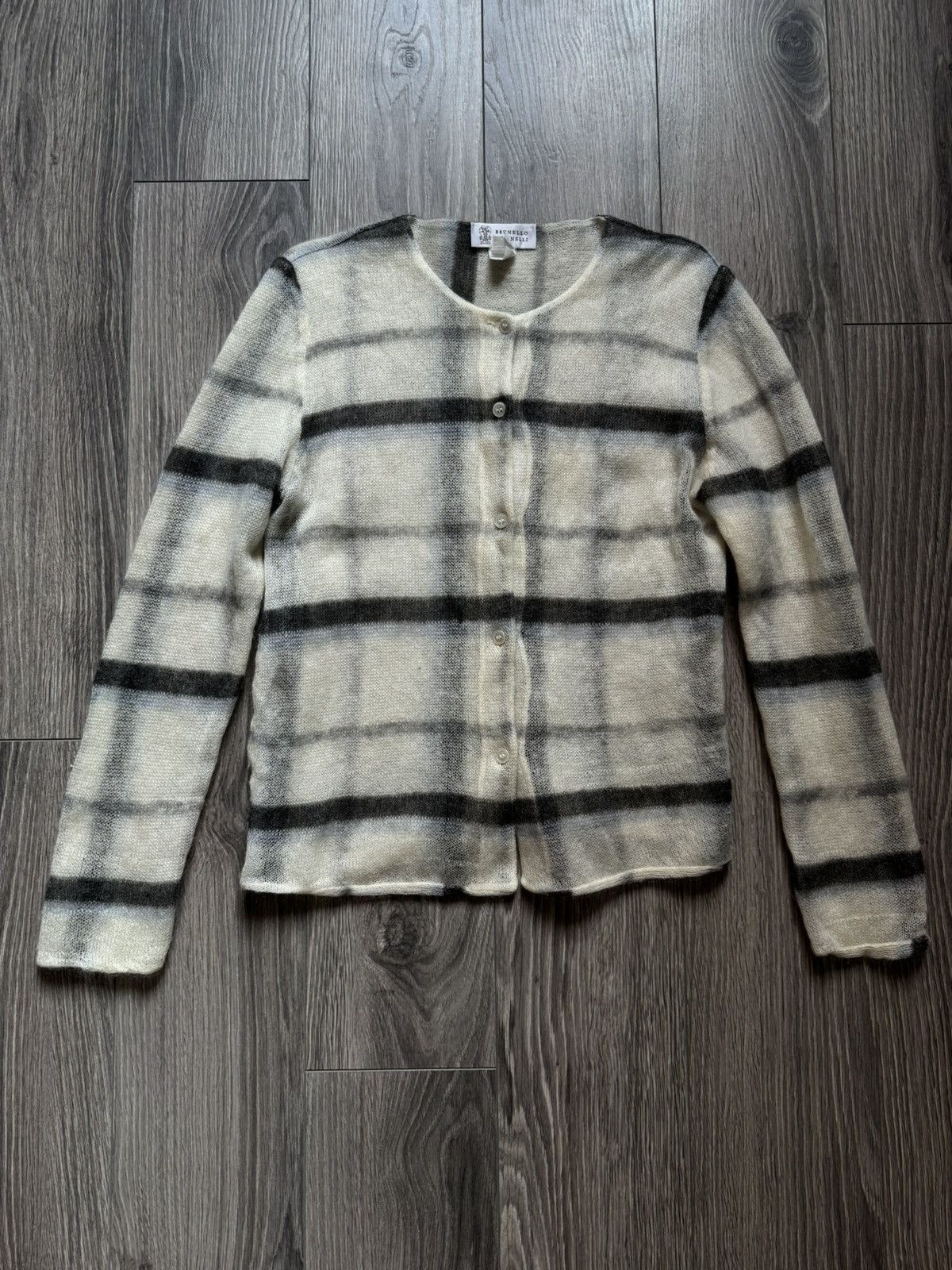 Brunello Cucinelli Brunello Cucinelli Mohair Cashmere blend Checkered Cardigan Size L / US 10 / IT 46 - 2 Thumbnail