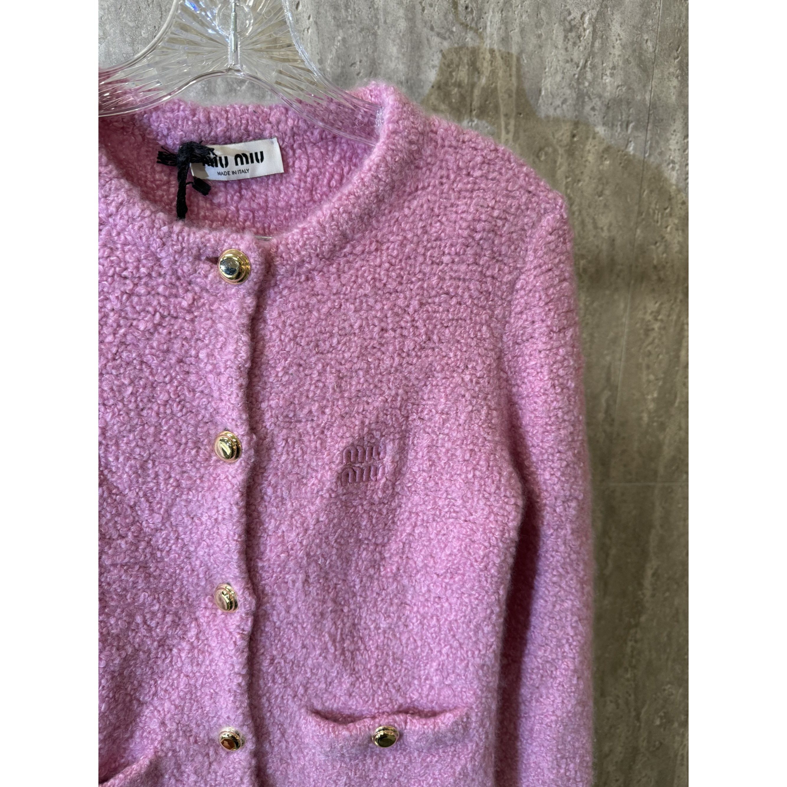 Miu Miu Miu Miu Pink Bouclé Wool-Blend Button-Up Cardigan With Pocke Size XS / US 0-2 / IT 36-38 - 7 Thumbnail