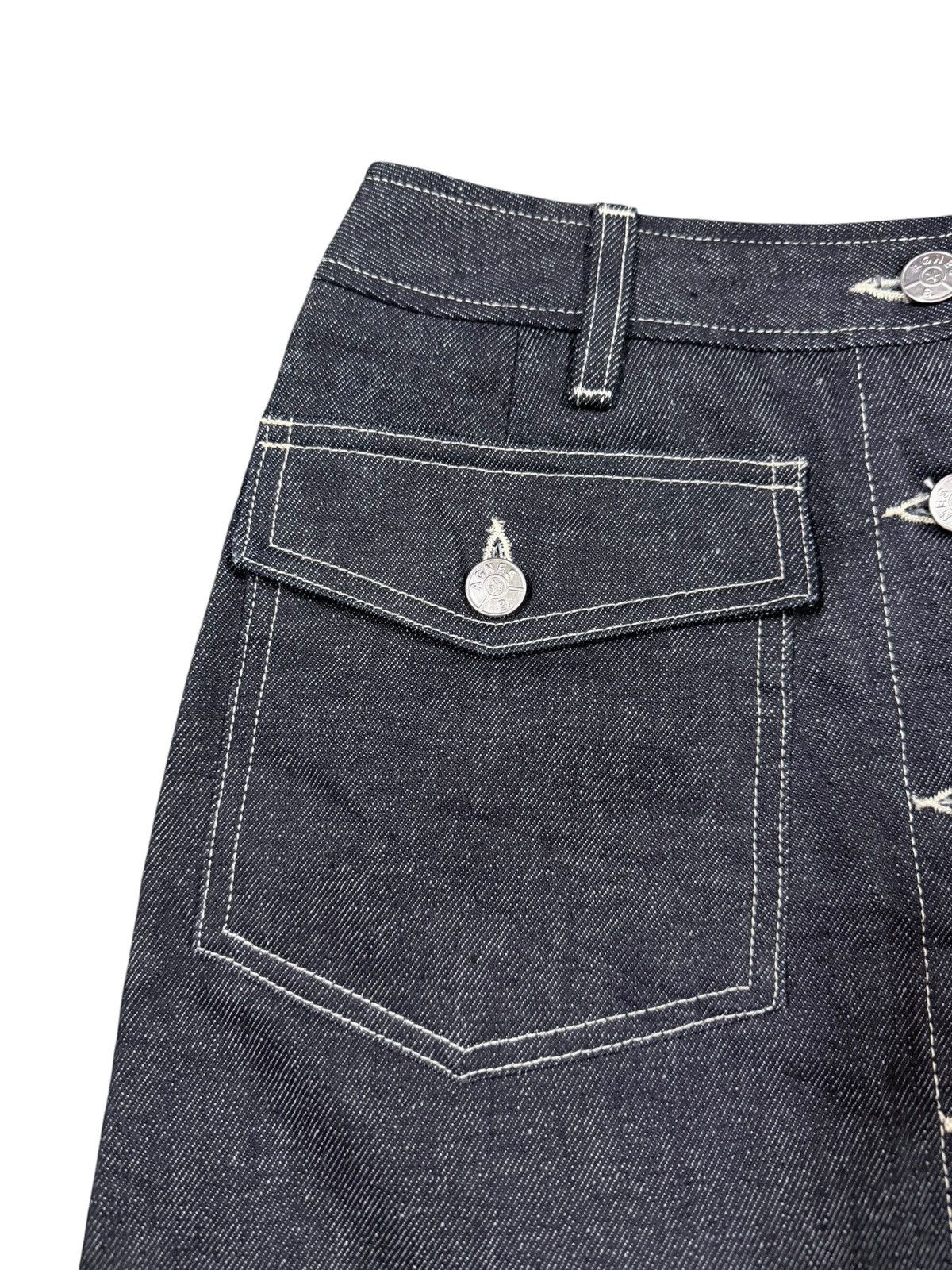 agnes b. Vtg🔥agnes.b Raw Indigo denim Mini Skirt Made In France Size 25" / US 0 / IT 36 - 9 Thumbnail