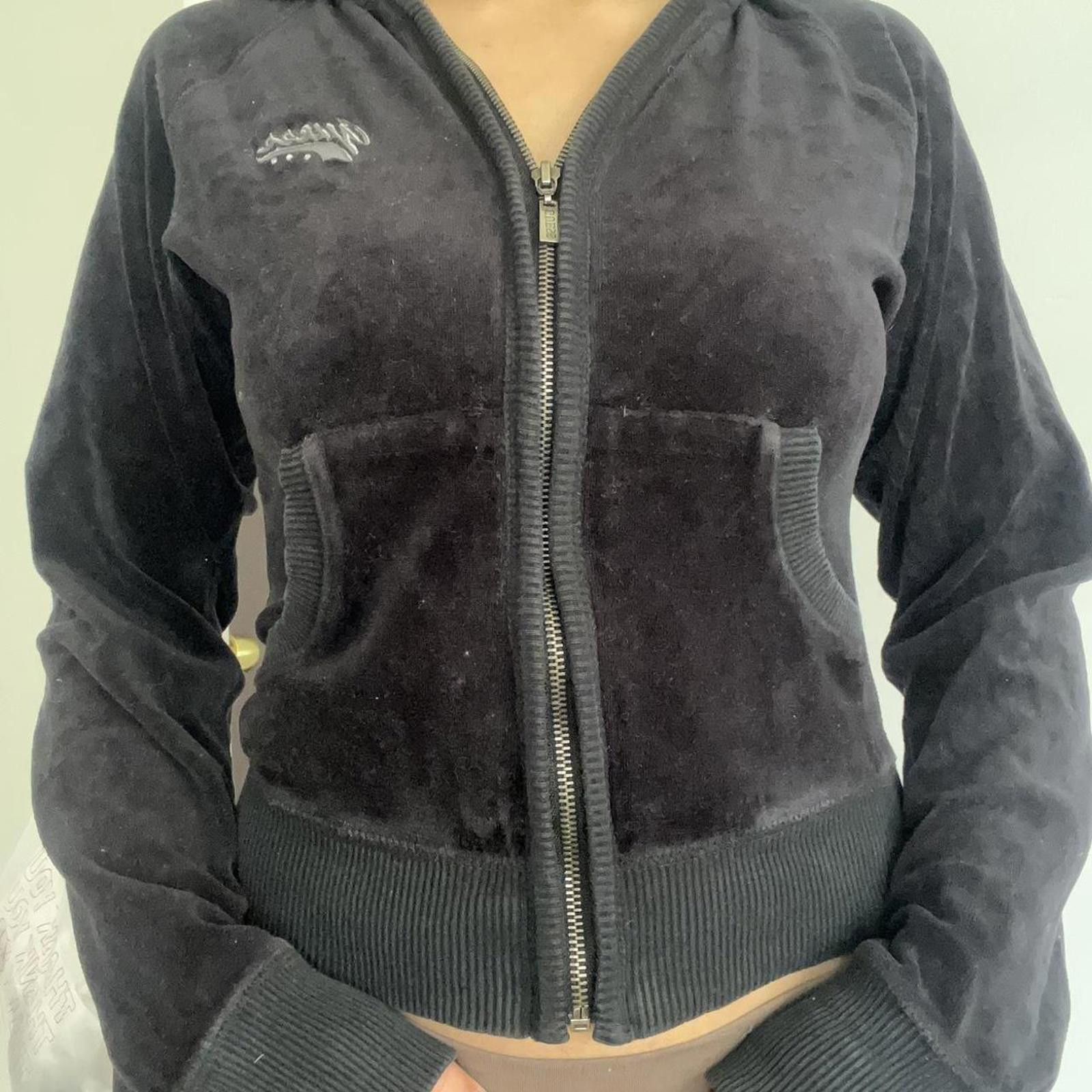 Guess Black velour zip-up jacket with a touch of glamour #y2k Size S / US 4 / IT 40 - 2 Thumbnail