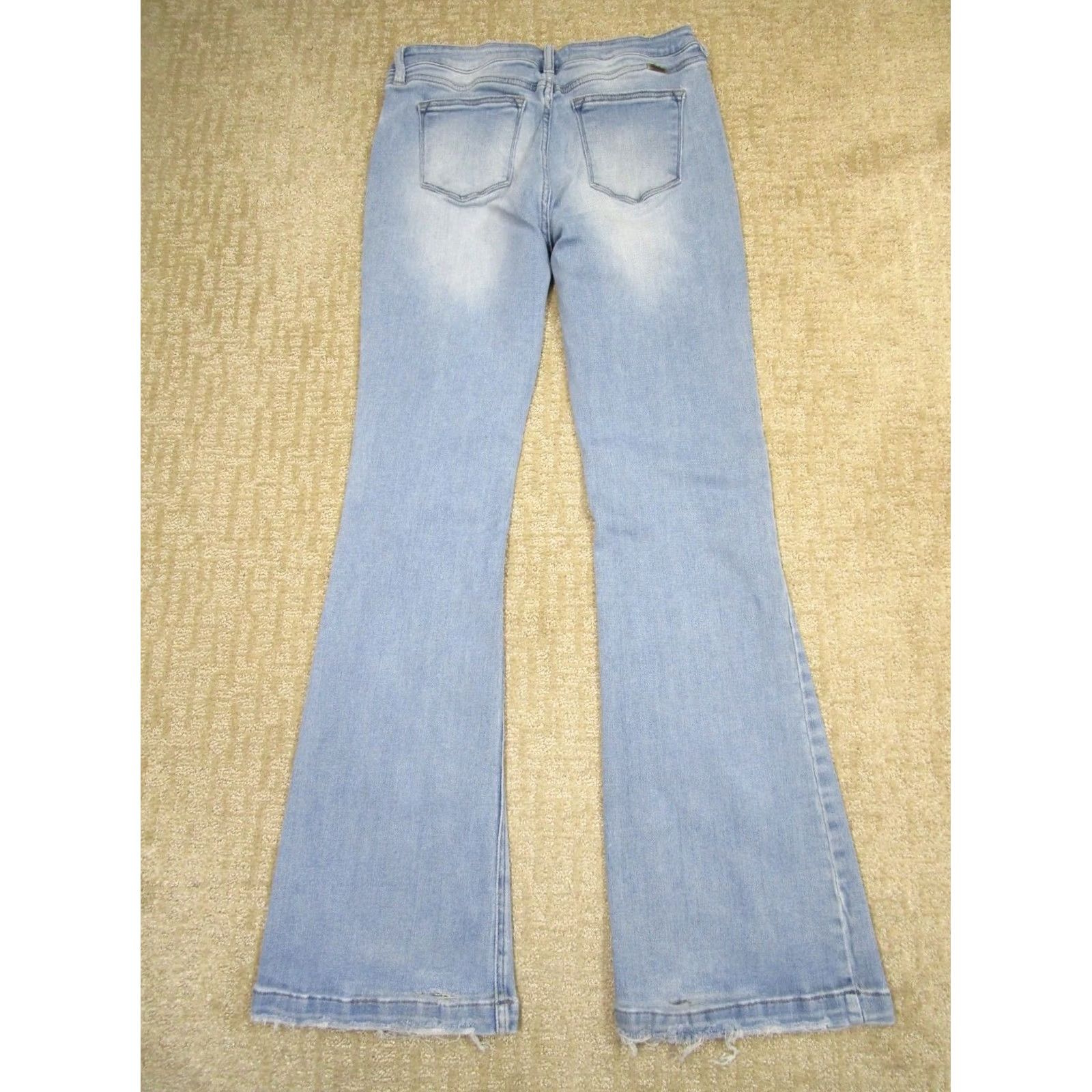 Vintage KanCan Jeans Women 31 Light Blue High Rise Flared Distressed 5-Pocket Denim Pants Shine Logo Bohemian Hippie 90s Style Womens Size 24" / US 00 / IT 34 - 3 Thumbnail