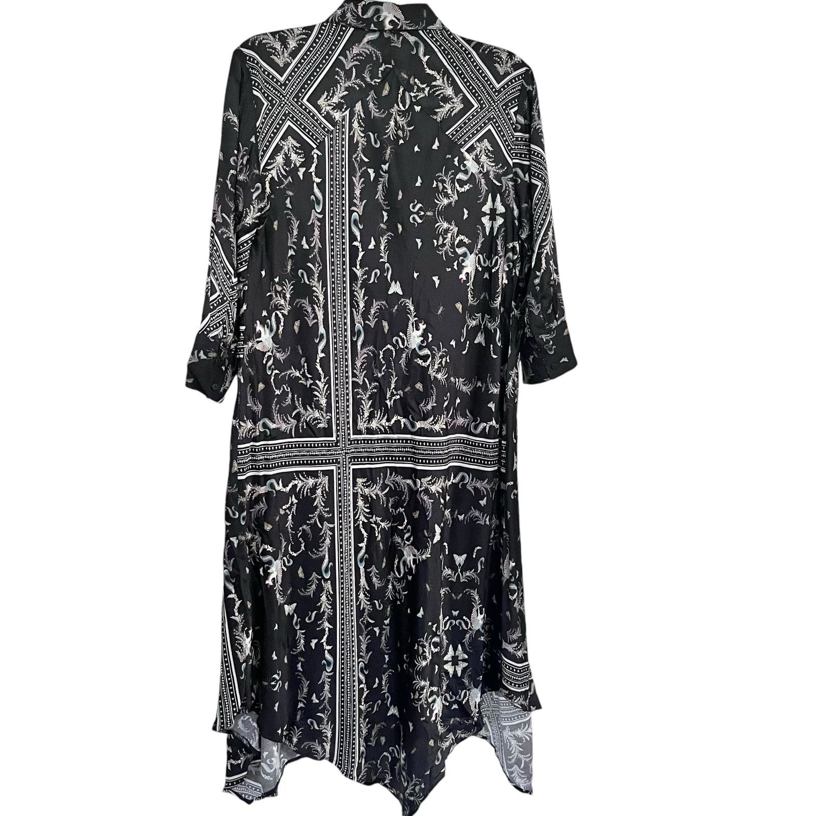 Allsaints All Saints Maia Silk Black Scarf Print Asymmetric Midi Dress Size S / US 4 / IT 40 - 6 Thumbnail