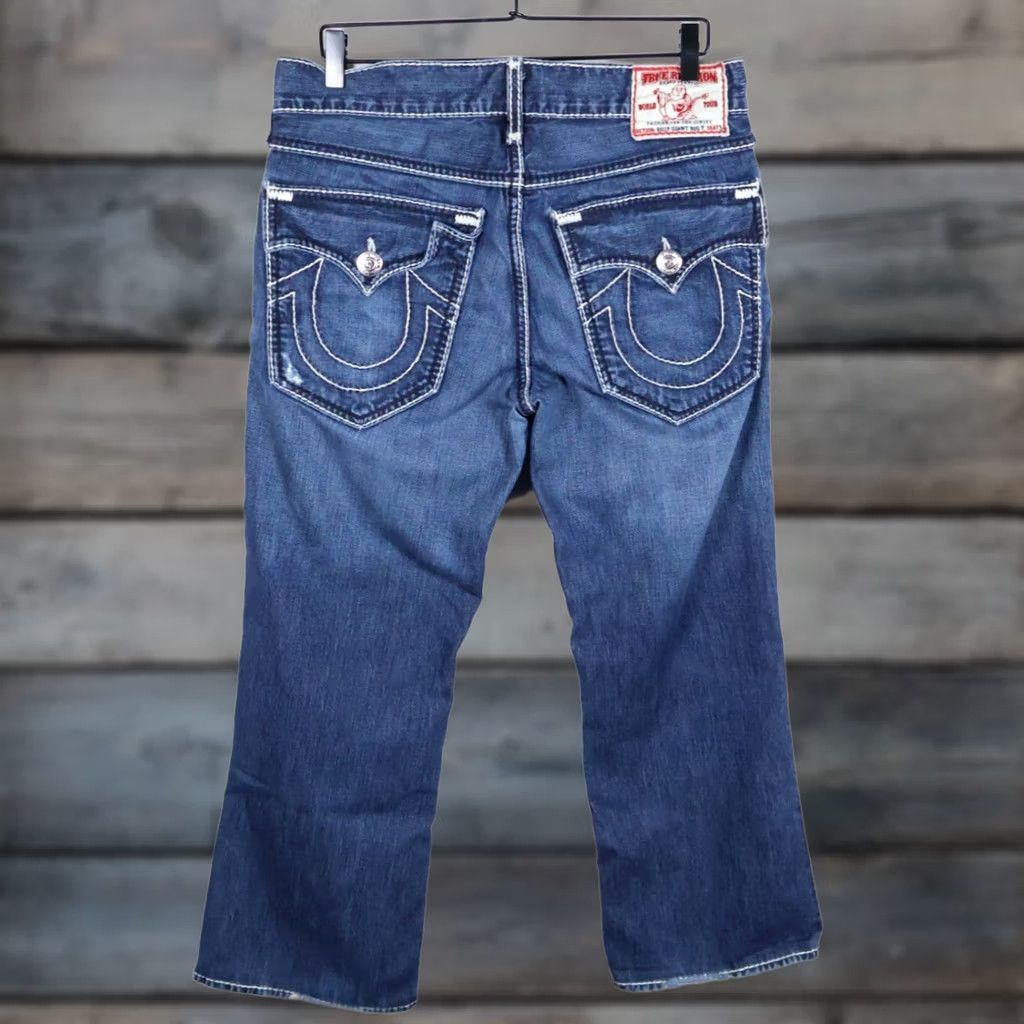 True Religion VINTAGE True Religion Jeans Men's Boot Cut Billy Giant Big T Flap Pockets 33 x 27 90s Size US 33 - 1 Thumbnail