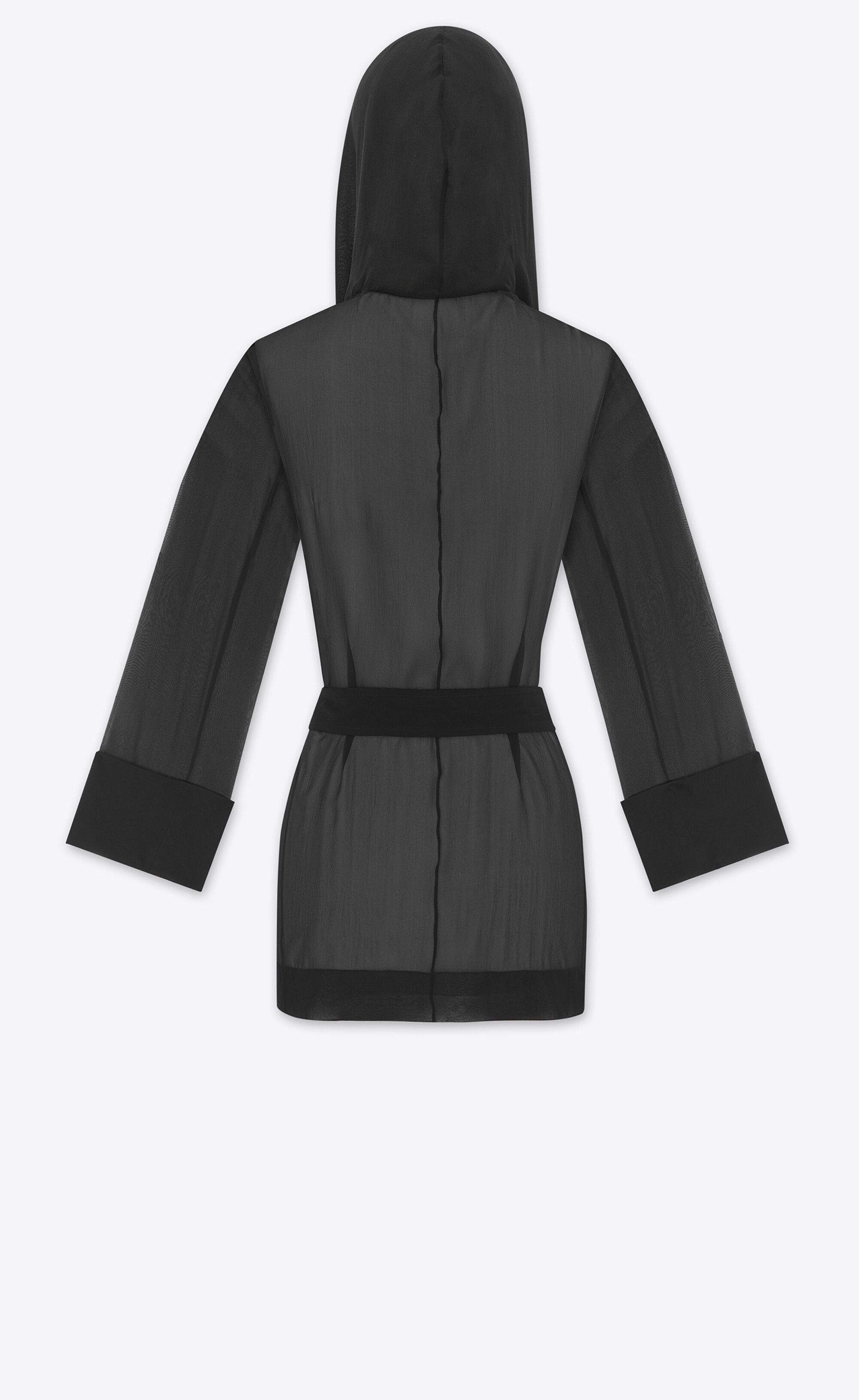 Saint Laurent Paris o1bcso1str1224 Hooded Jacket In Crepe Muslin in Black Size S / US 4 / IT 40 - 3 Thumbnail