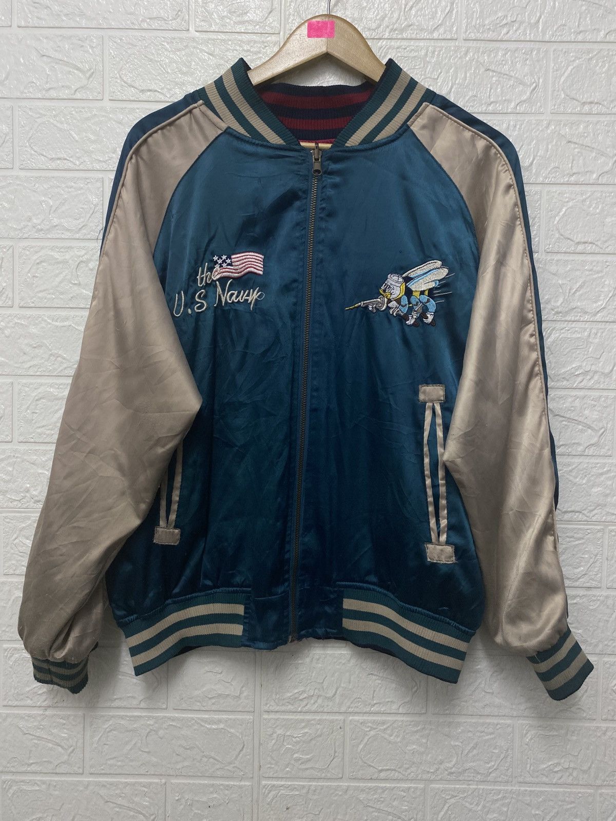 Japanese Brand Japan Souvenir Reversible Satin US Navy Seabees Sukajan Tour Size US XL / EU 56 / 4 - 2 Thumbnail
