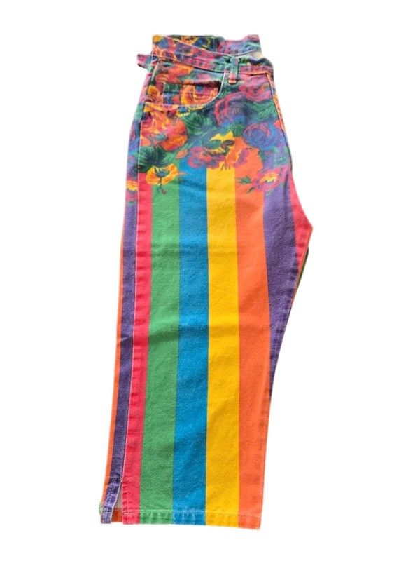 Kenzo Vintage 80s Kenzo Rainbow Floral Pride Pants Size 30 Fits 27 Size 28" / US 6 / IT 42 - 4 Thumbnail