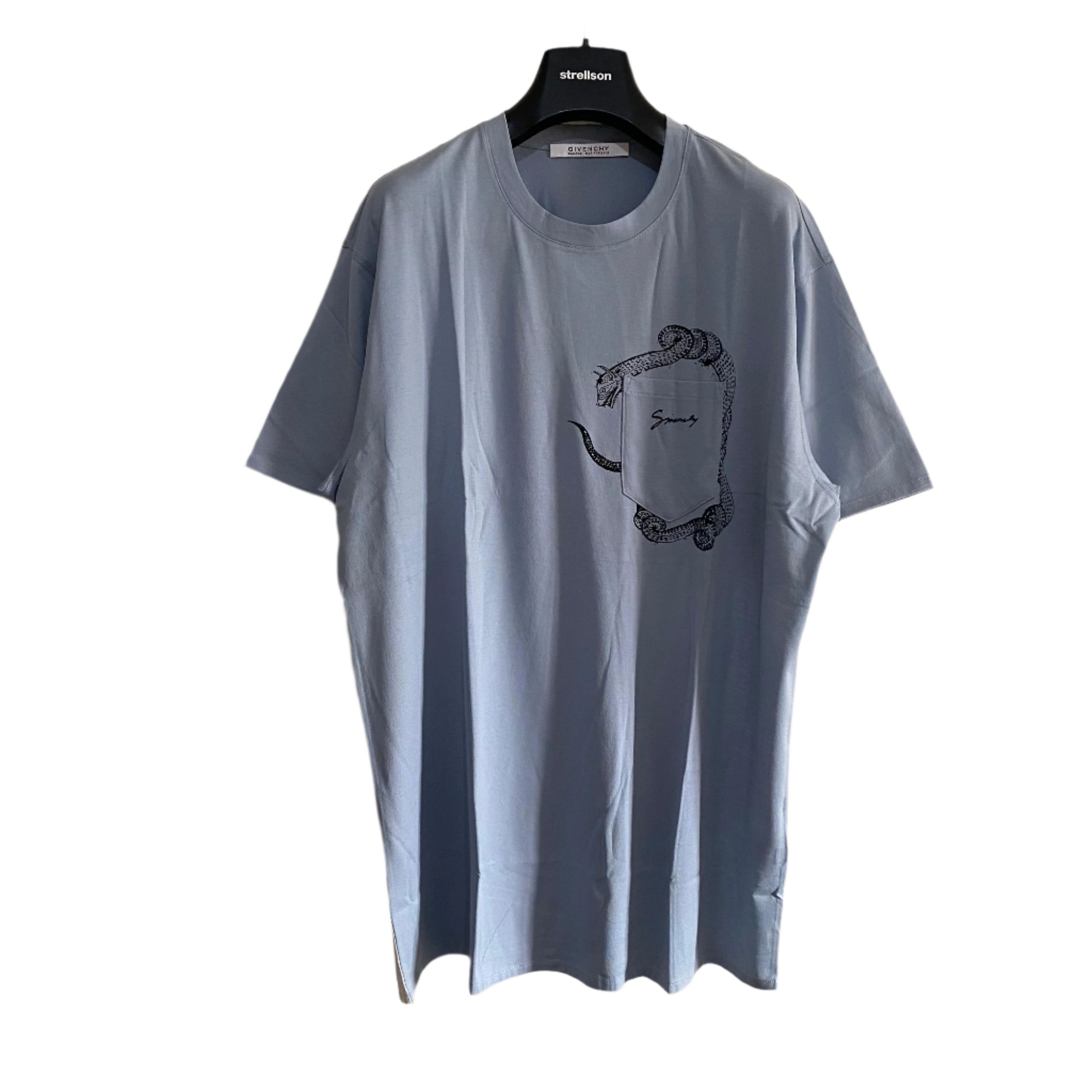 Givenchy Light Blue Snake Pocket Logo Oversized T-Shirt Size US M / EU 48-50 / 2 - 1 Thumbnail