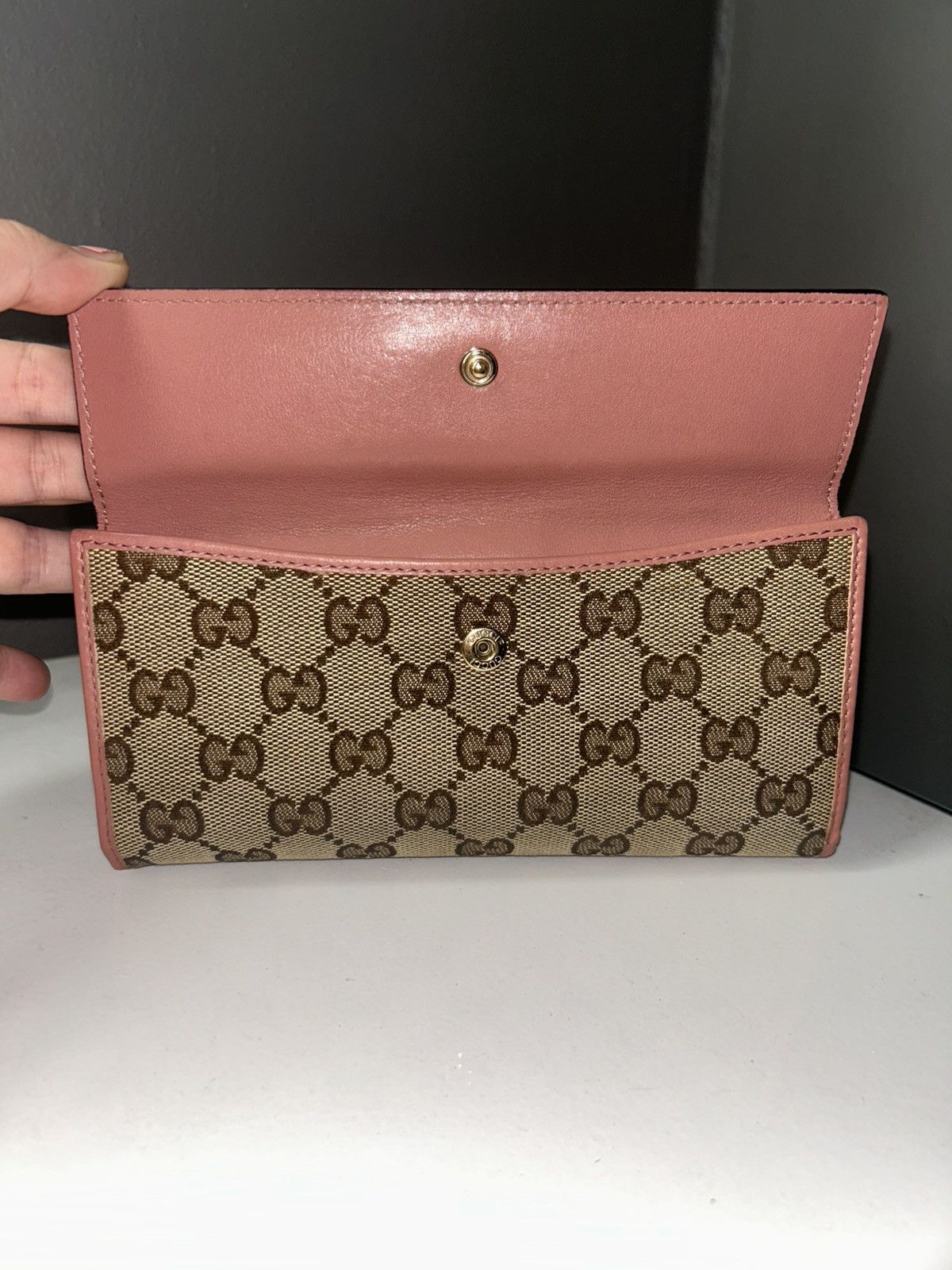 Gucci Gucci GG Monogram Canvas Pink Continental Heart Wallet Size ONE SIZE - 9 Thumbnail