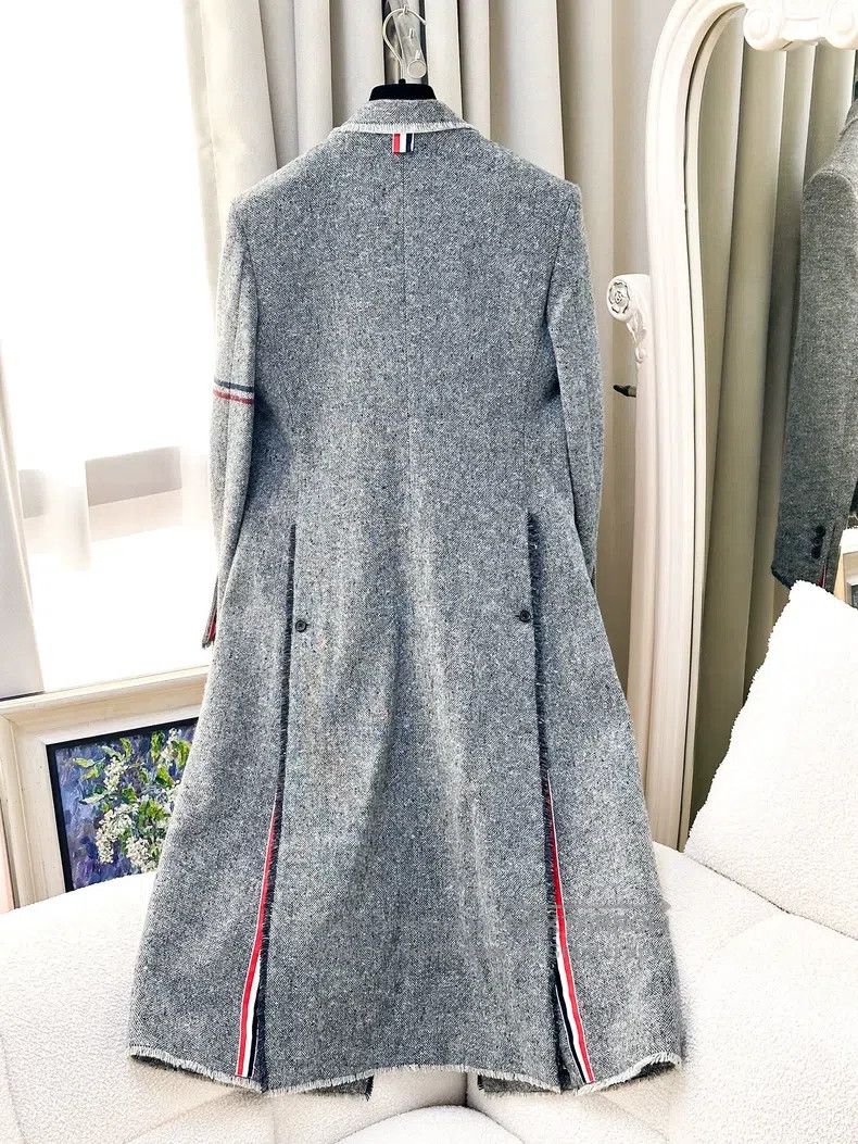 Thom Browne Thom Browne Gray Snowflake Tweed Fringe Edge Long Wool Coa Size XS / US 0-2 / IT 36-38 - 3 Thumbnail