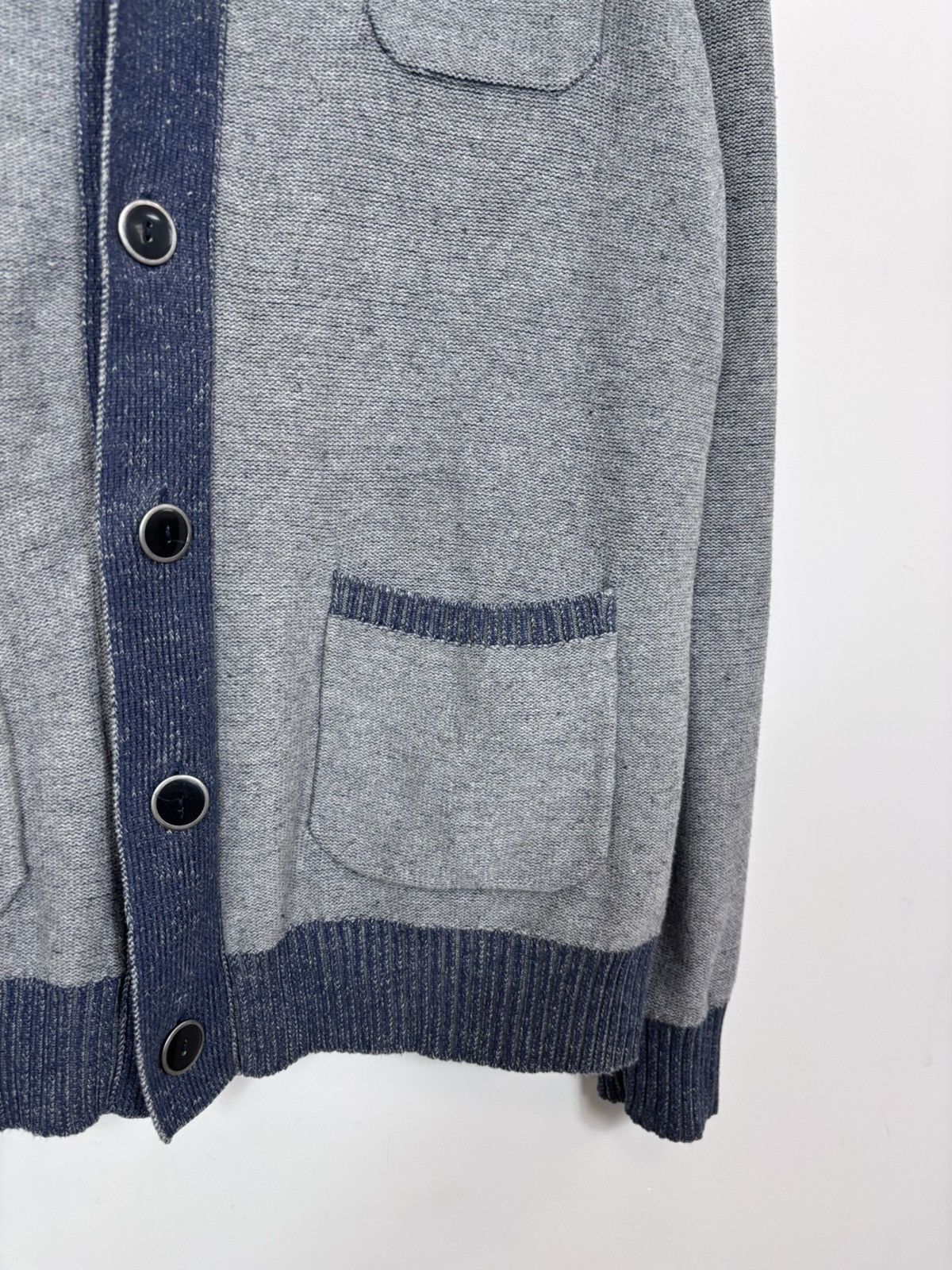 Carlo Colucci Carlo Colucci Men’s Grey/Navy Pocket Cotton Cardigan Sweater Size US L / EU 52-54 / 3 - 7 Thumbnail